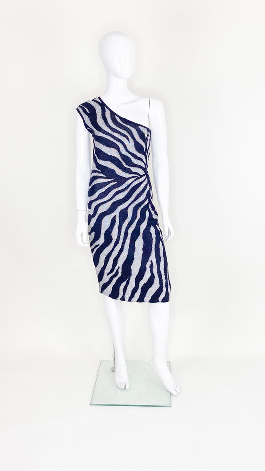 St John One shoulder Zebra Print Dress - The Kit Vintage