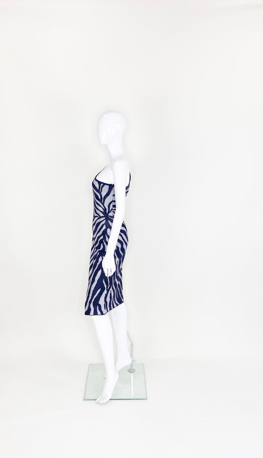 St John One shoulder Zebra Print Dress - The Kit Vintage