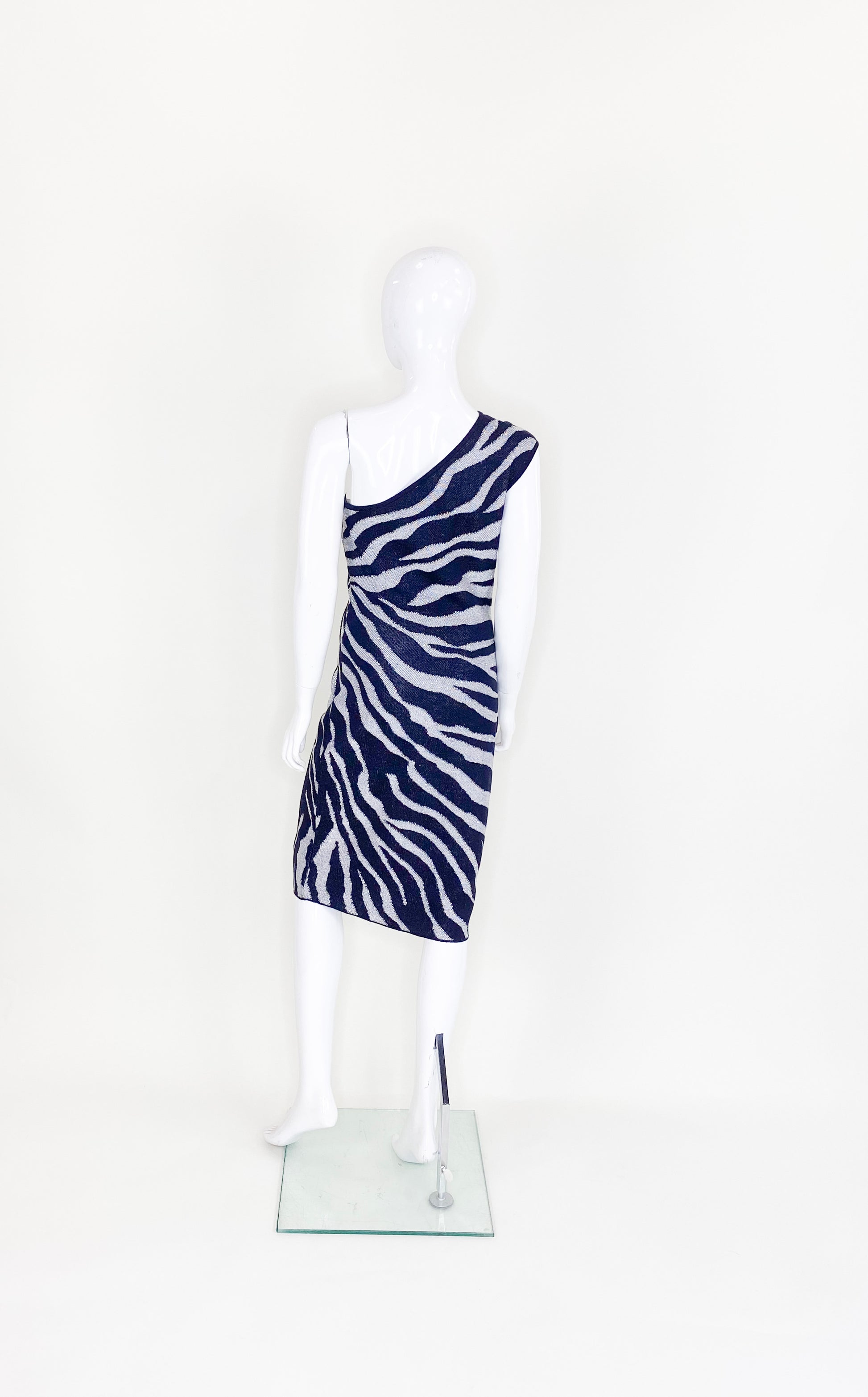 St John One shoulder Zebra Print Dress - The Kit Vintage