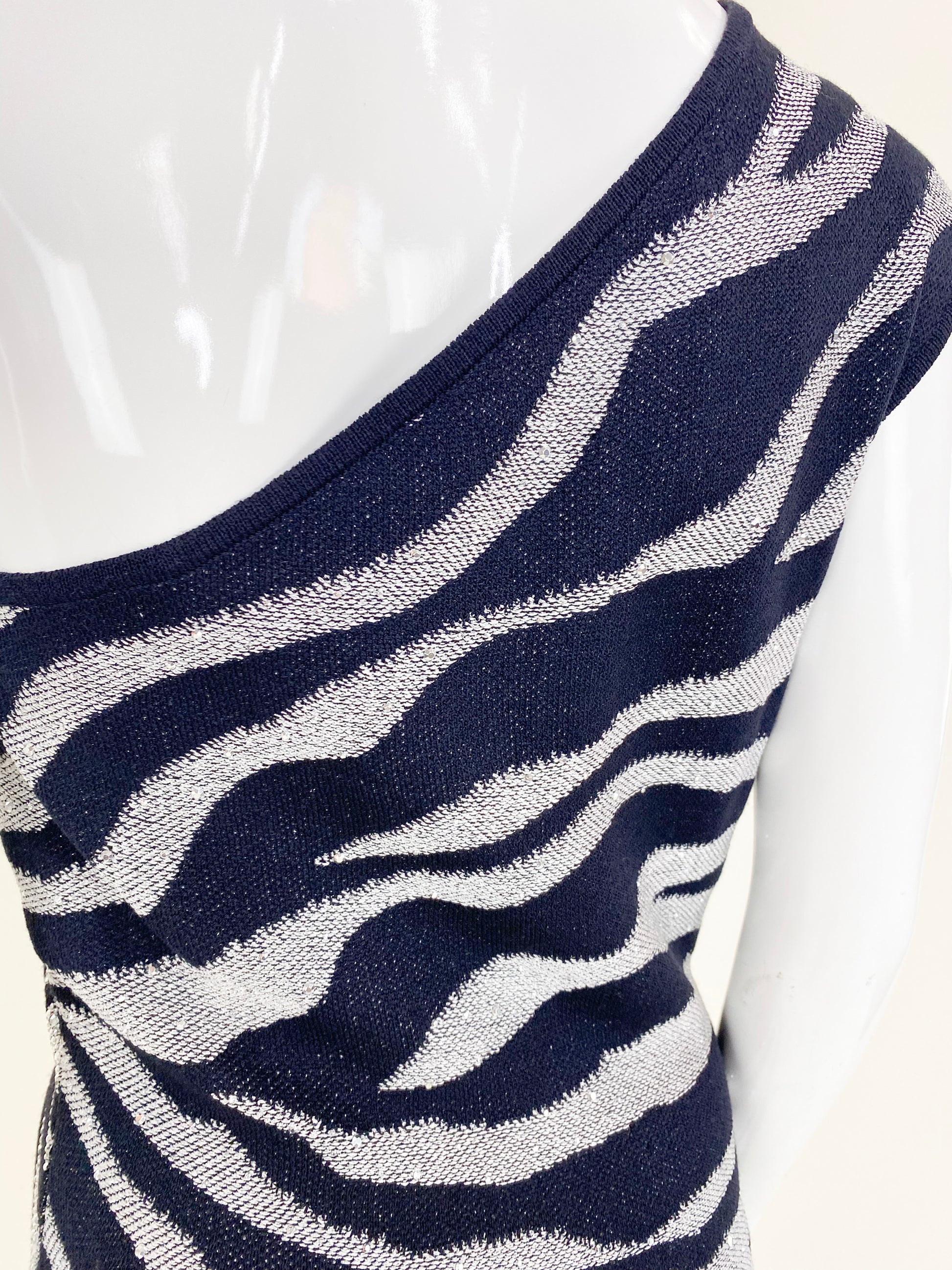 St John One shoulder Zebra Print Dress - The Kit Vintage