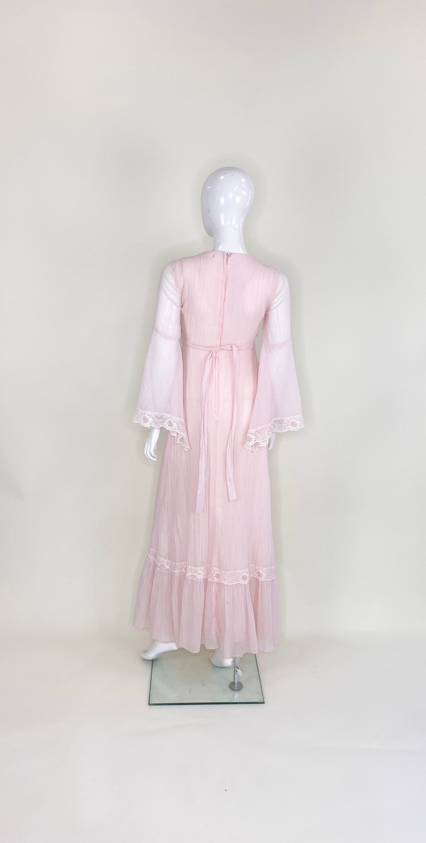 1970's Vintage Pink Prairie Bell Sleeve Dress