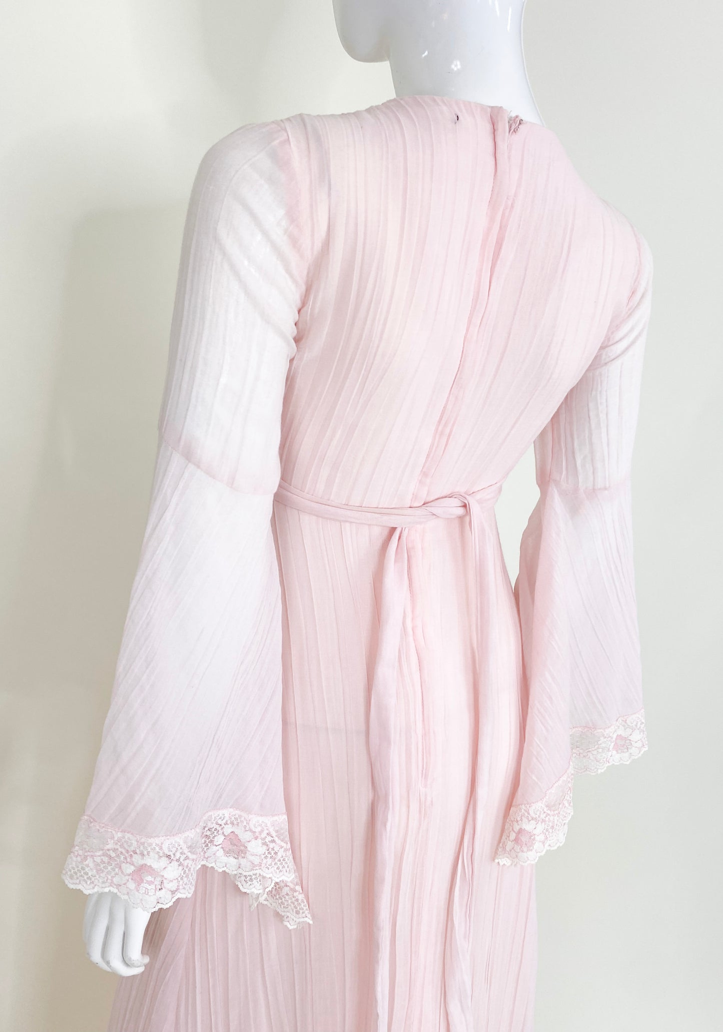 1970's Vintage Pink Prairie Bell Sleeve Dress