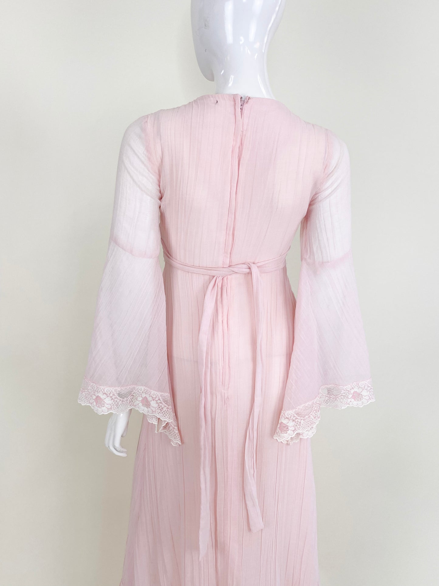1970's Vintage Pink Prairie Bell Sleeve Dress