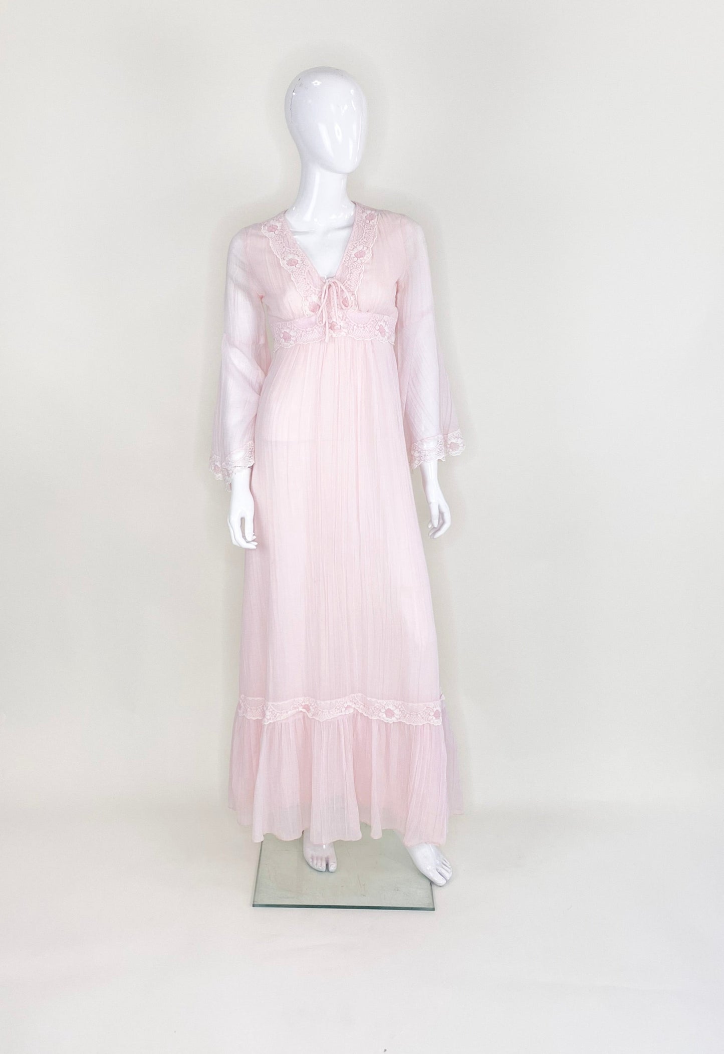 1970's Vintage Pink Prairie Bell Sleeve Dress