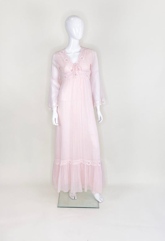 1970's Vintage Pink Prairie Bell Sleeve Dress - The Kit Vintage