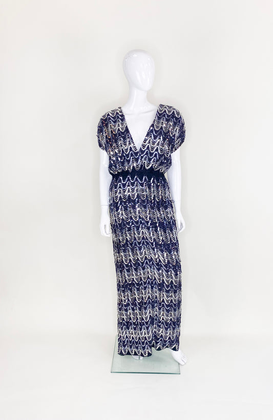 Vintage 1980s Black and Silver Sequin Gown - The Kit Vintage