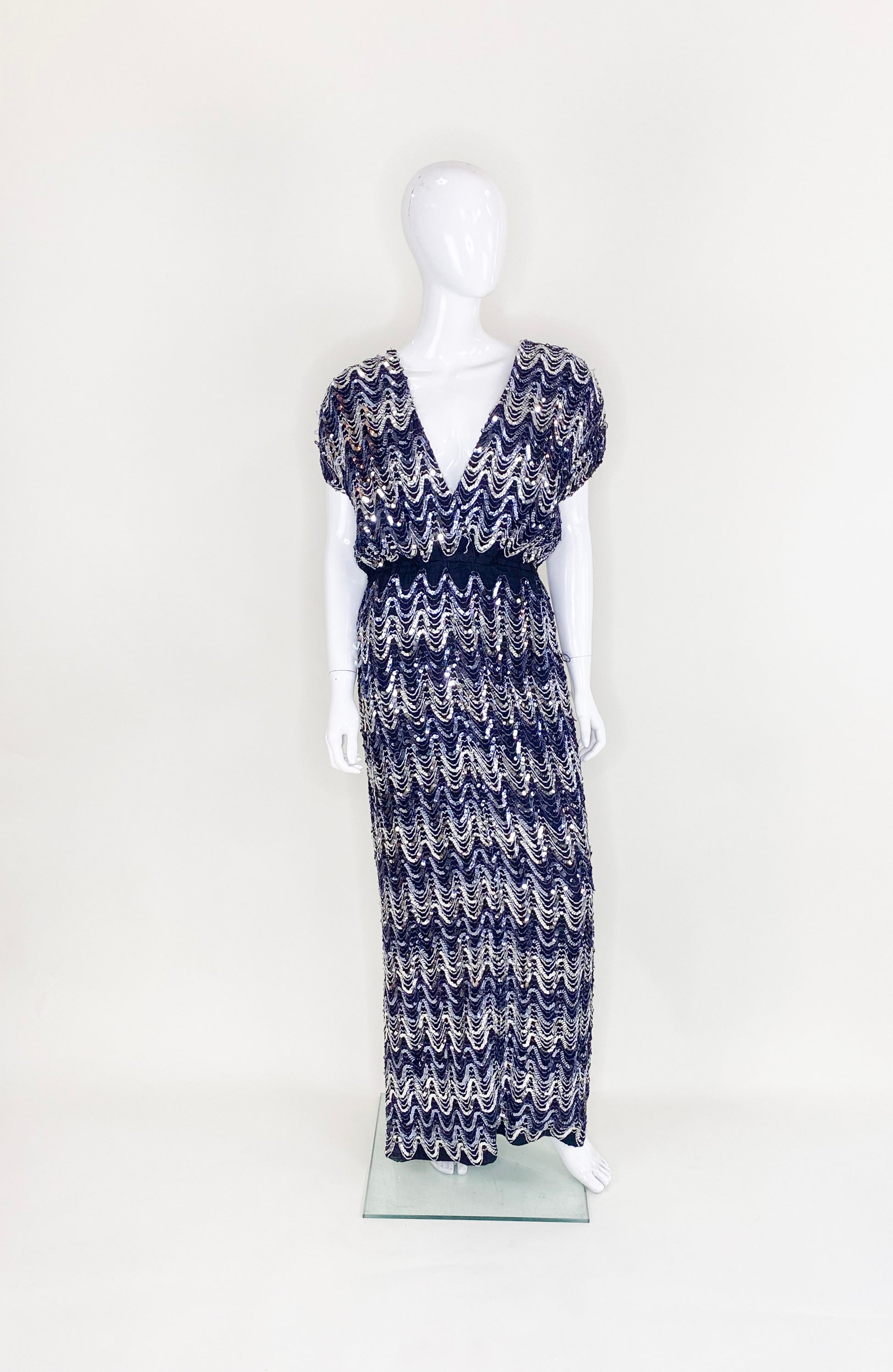 Vintage 1980s Black and Silver Sequin Gown - The Kit Vintage