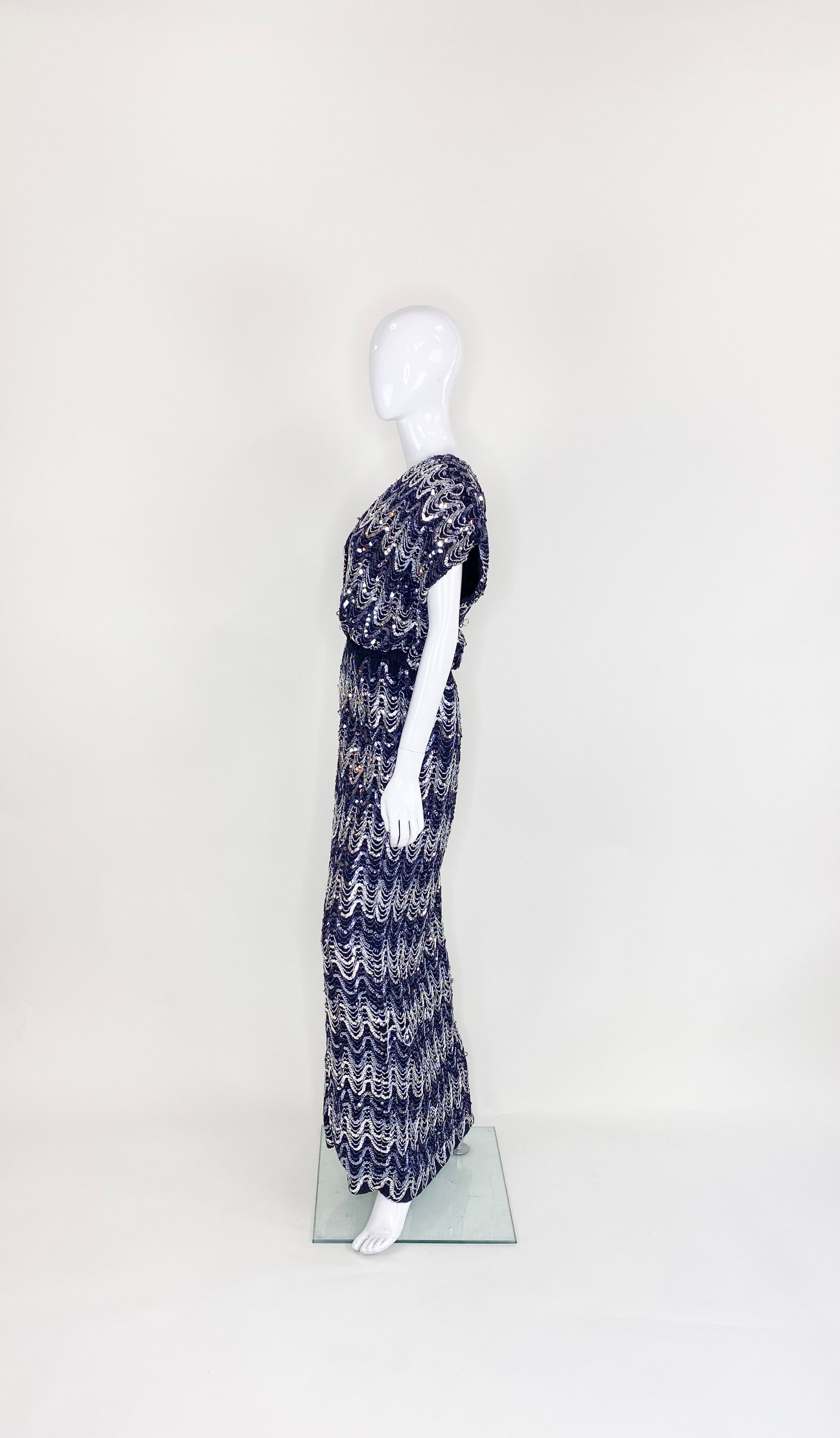 Vintage 1980s Black and Silver Sequin Gown - The Kit Vintage