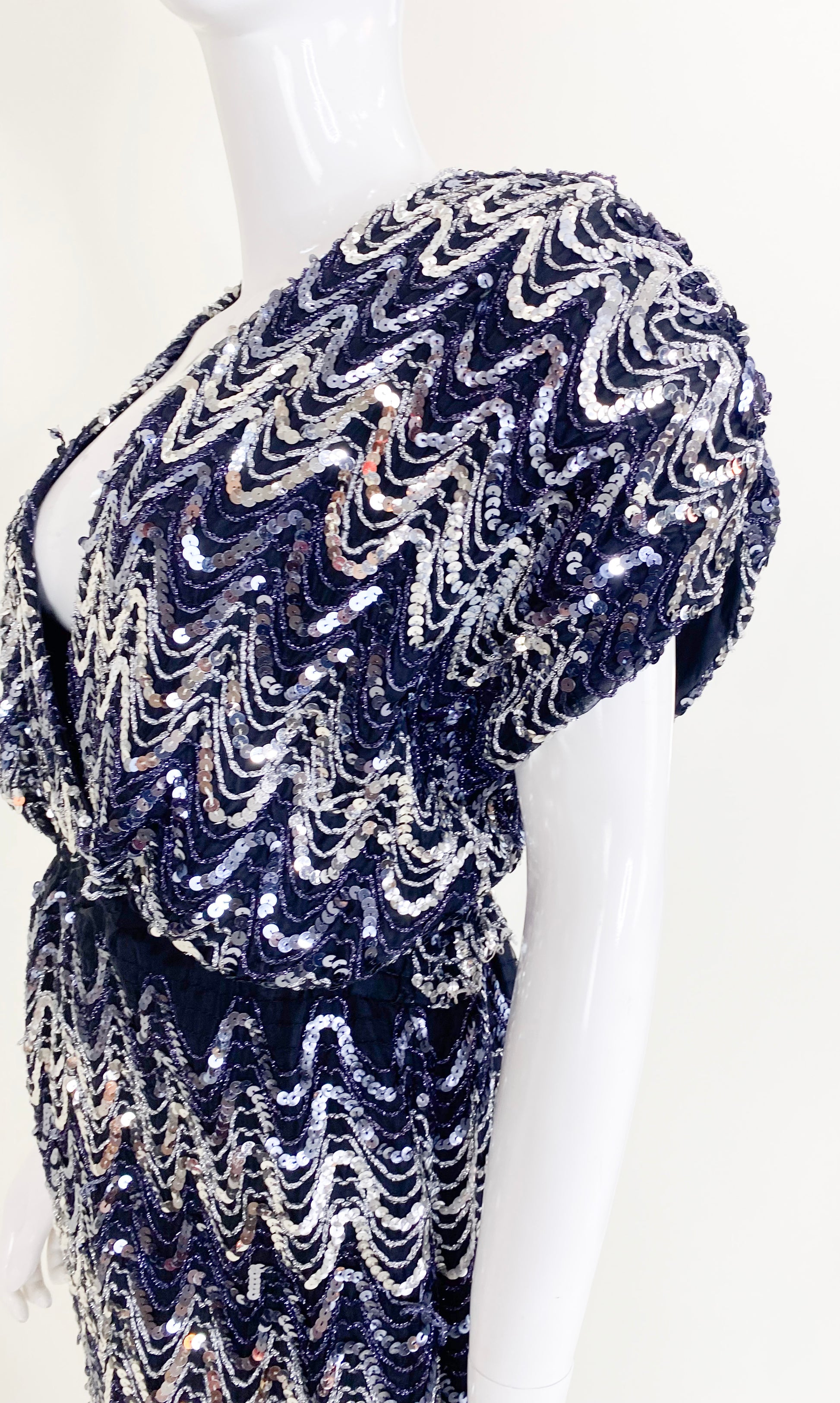 Vintage 1980s Black and Silver Sequin Gown - The Kit Vintage