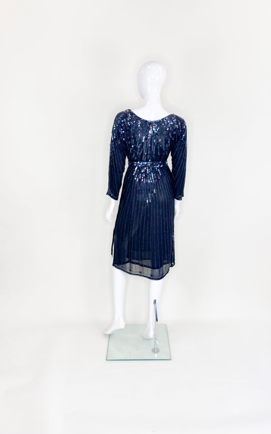 Vintage La Mendola Black Silk W/ Sequin Belted Dress - The Kit Vintage