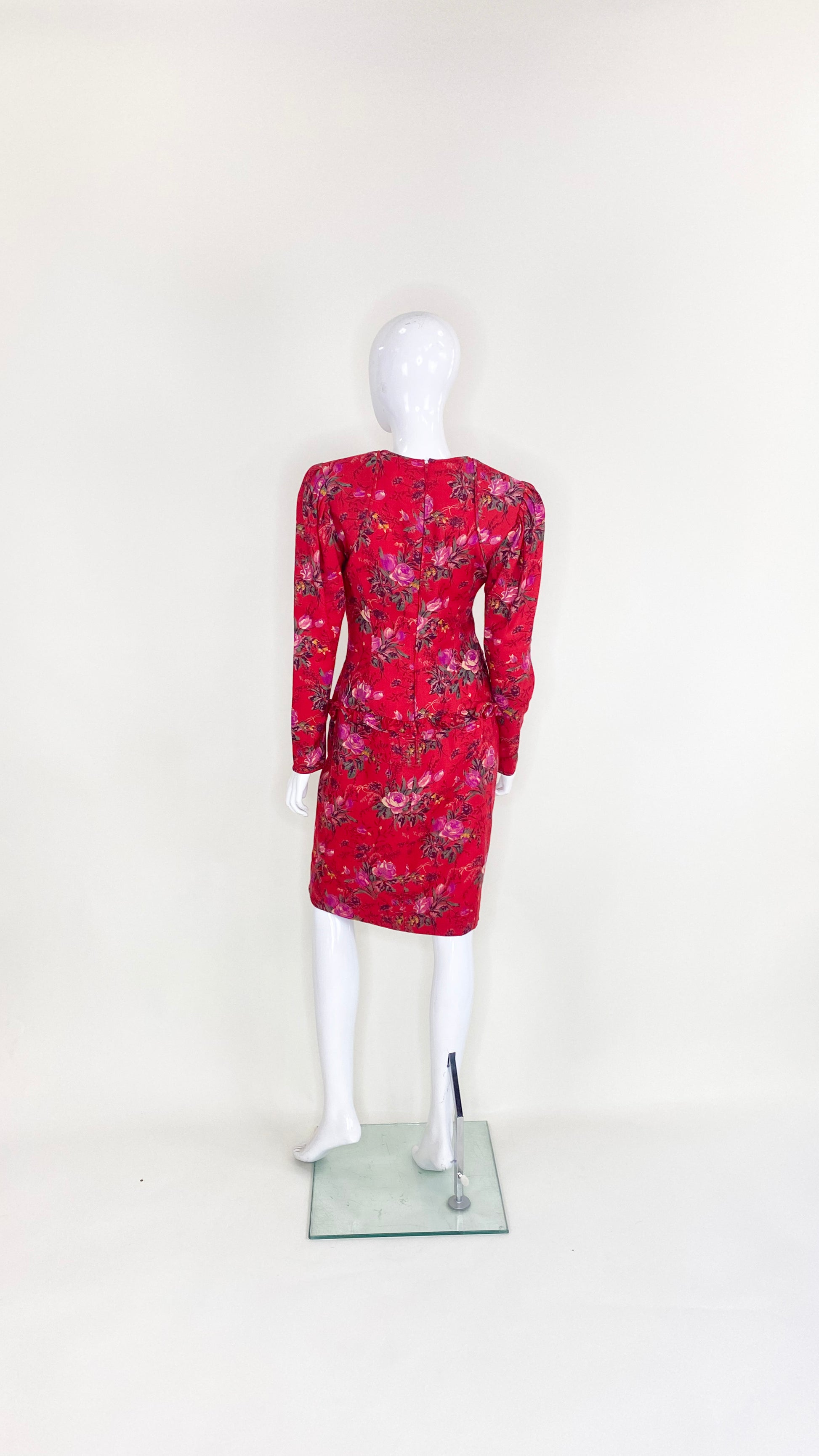 Vintage Ungaro Red Floral Wool Dress - The Kit Vintage