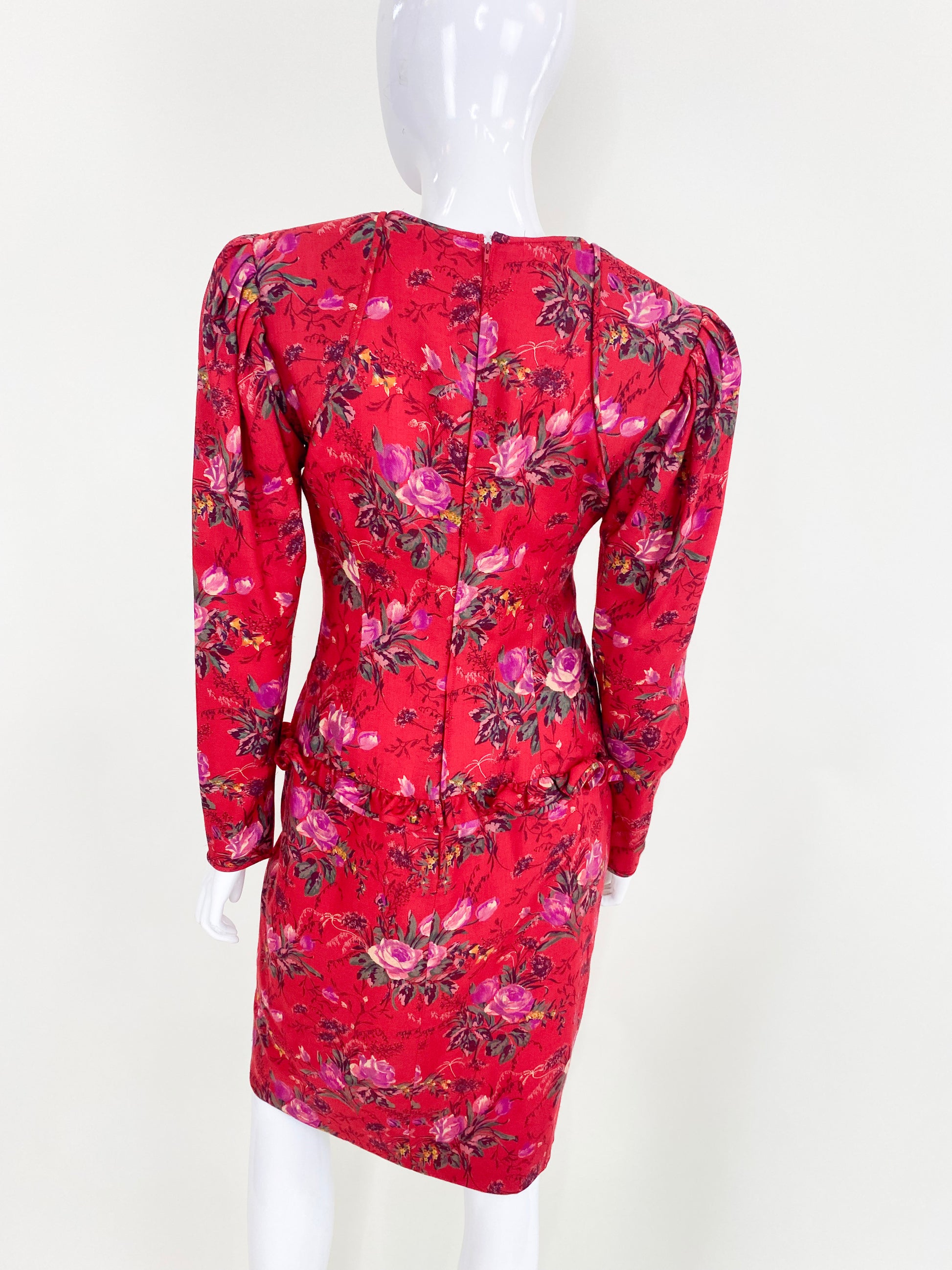 Vintage Ungaro Red Floral Wool Dress - The Kit Vintage