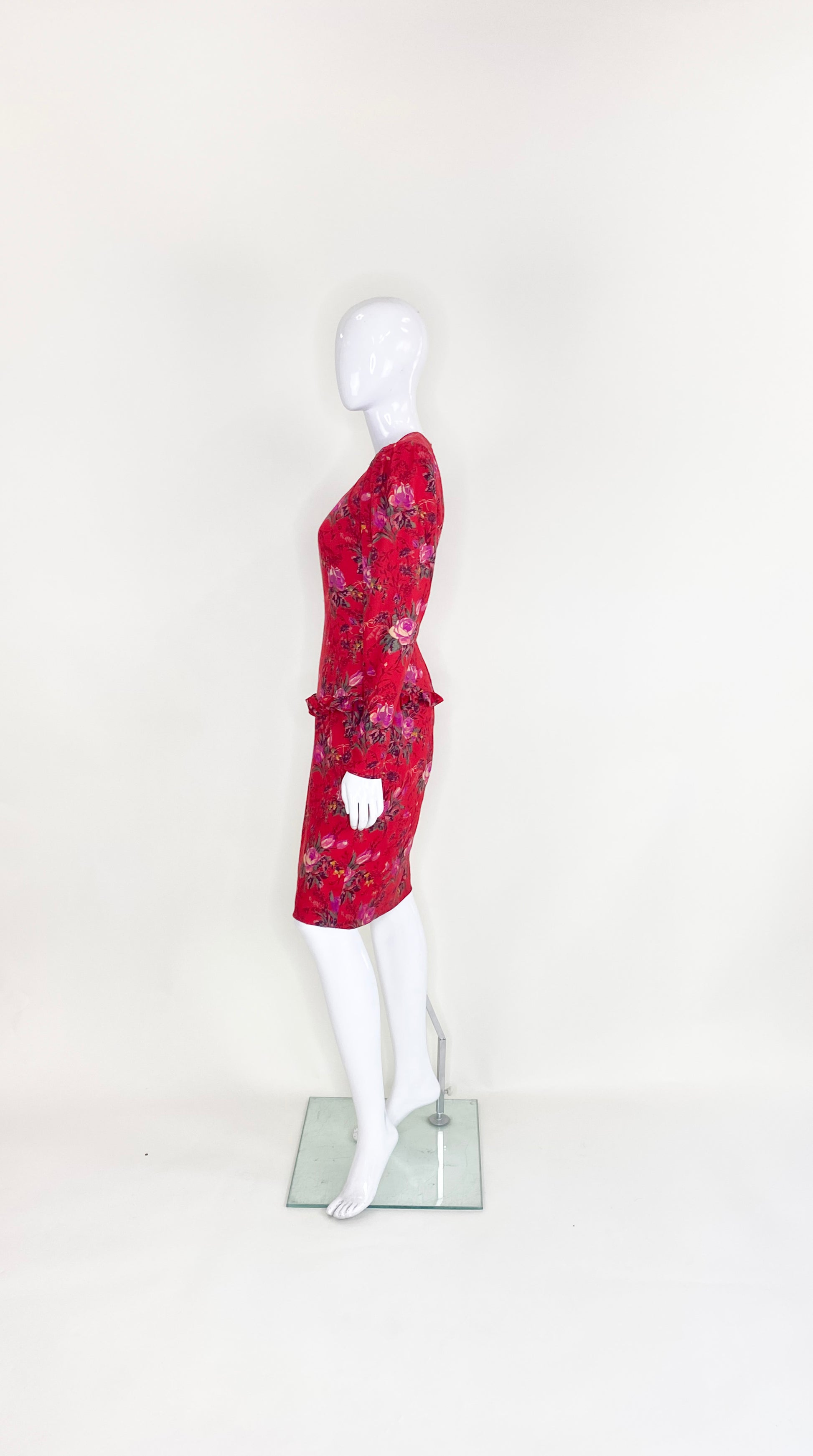 Vintage Ungaro Red Floral Wool Dress - The Kit Vintage