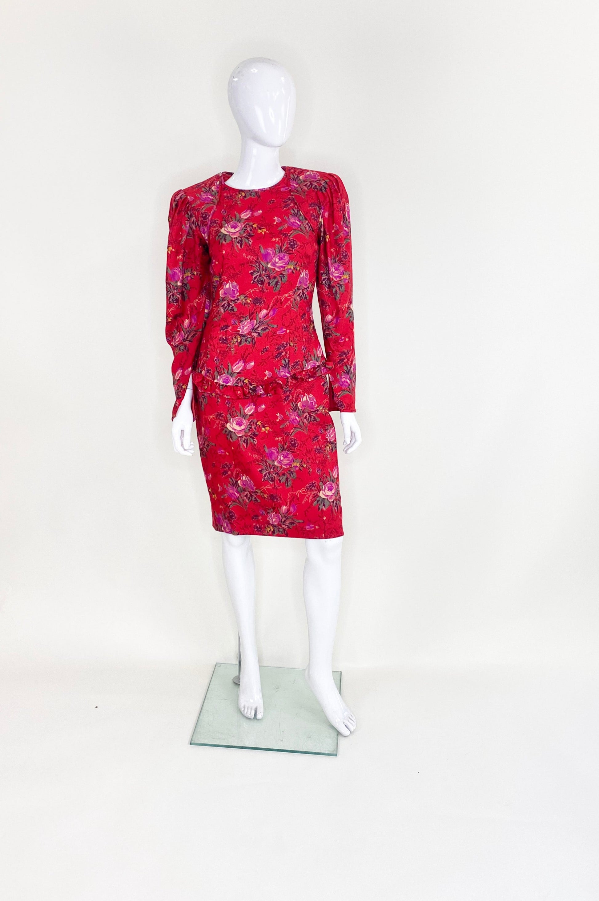 Vintage Ungaro Red Floral Wool Dress - The Kit Vintage