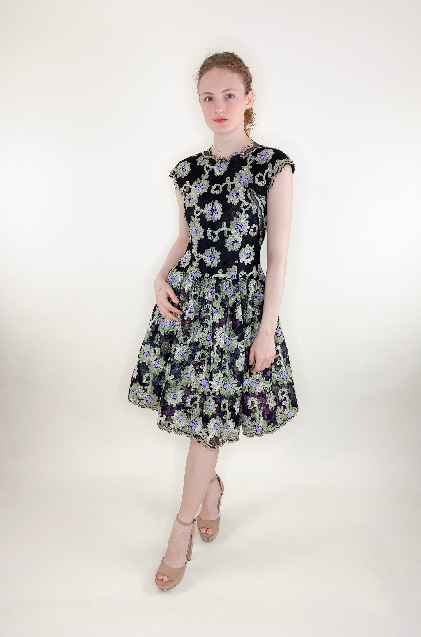 Geoffrey Beene Black Floral Lace Cocktail Dress
