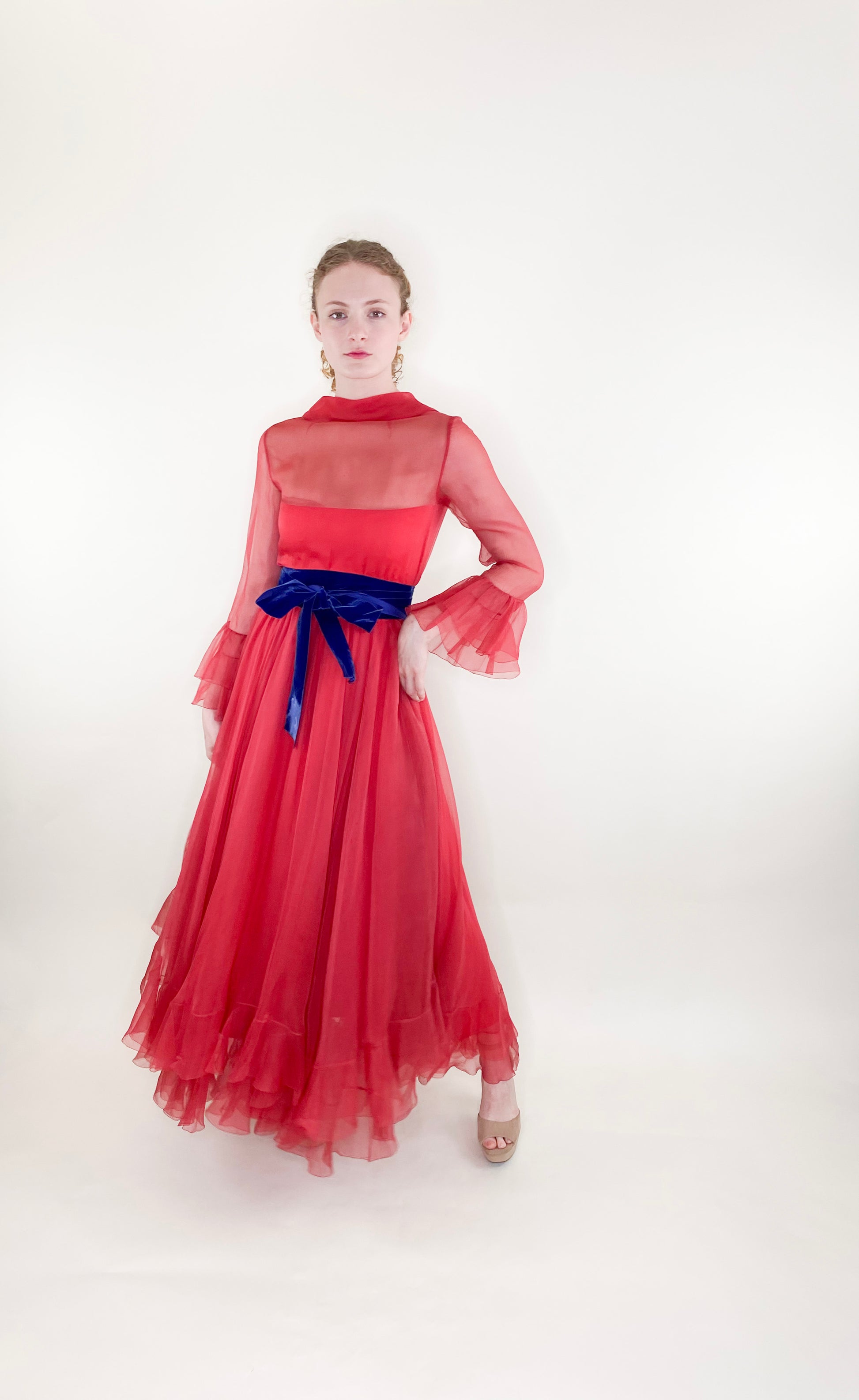 Vintage 1960s Oscar De La Renta for Jane Derby Red Chiffon Dress - The Kit Vintage