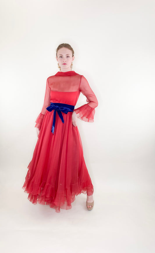 Vintage 1960s Oscar De La Renta for Jane Derby Red Chiffon Dress - The Kit Vintage