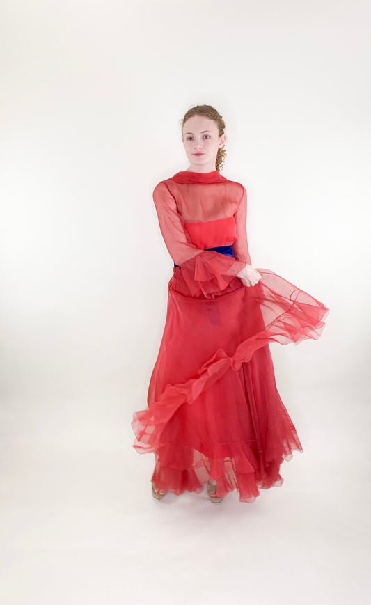 Vintage 1960s Oscar De La Renta for Jane Derby Red Chiffon Dress - The Kit Vintage