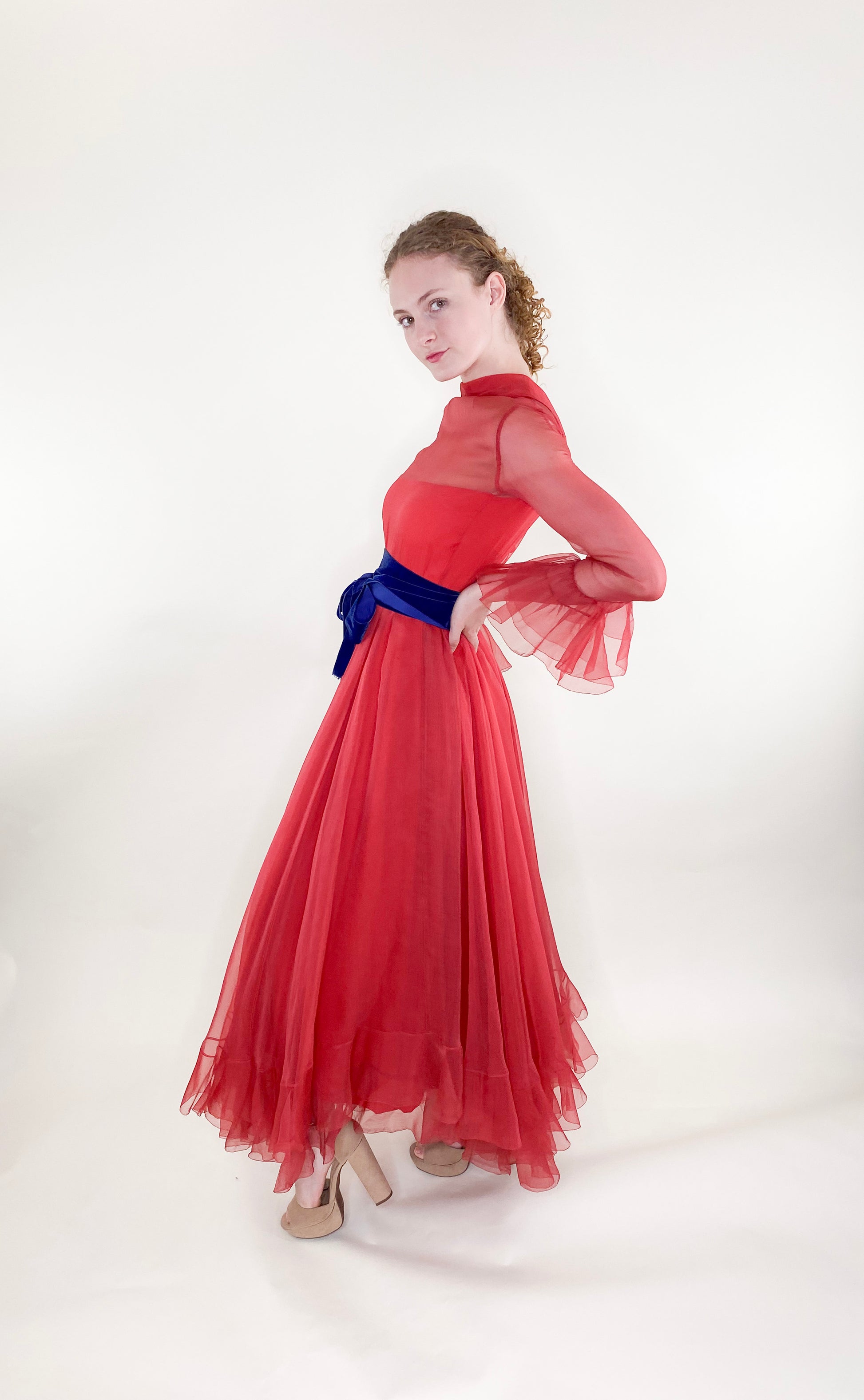 Vintage 1960s Oscar De La Renta for Jane Derby Red Chiffon Dress - The Kit Vintage