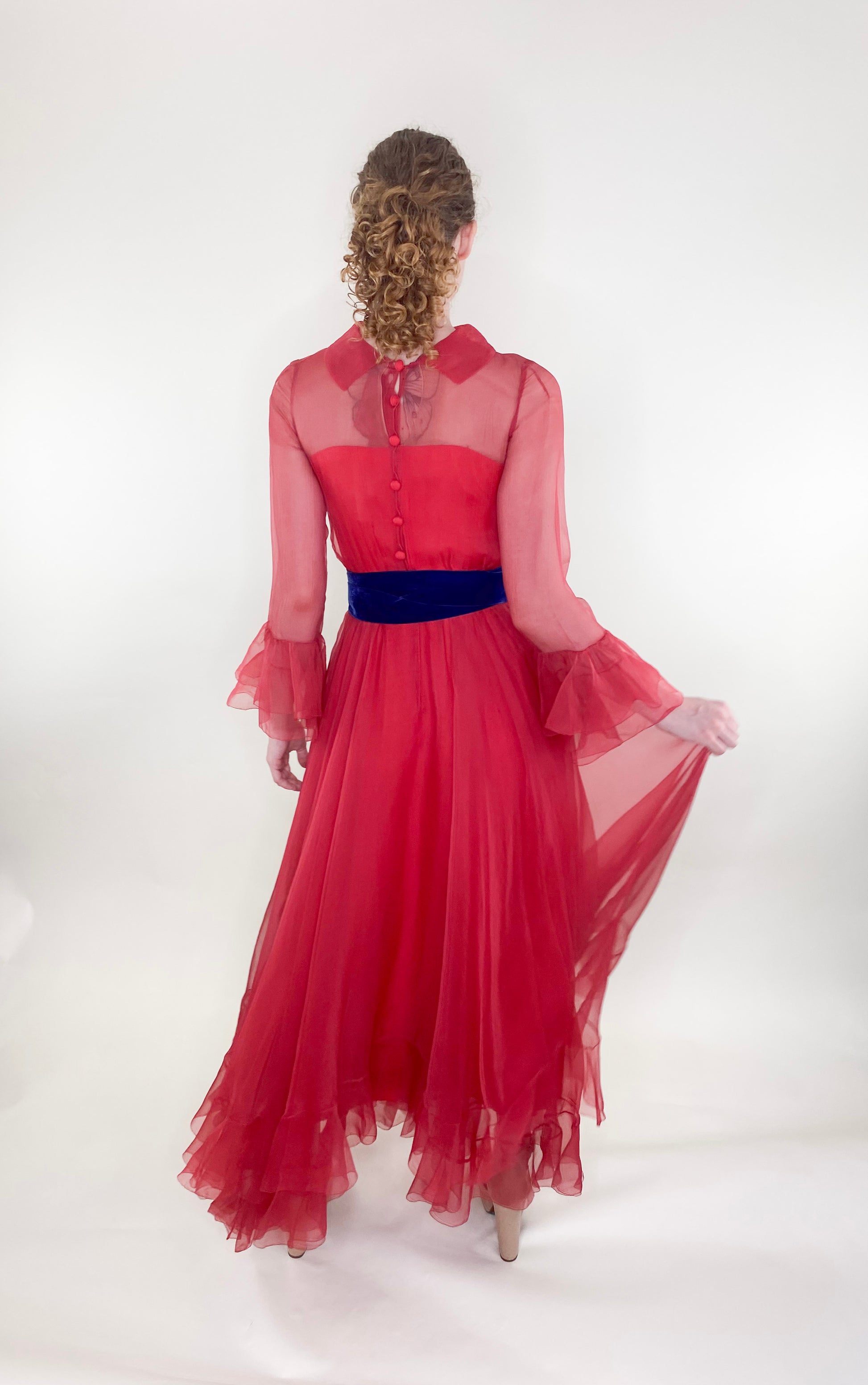 Vintage 1960s Oscar De La Renta for Jane Derby Red Chiffon Dress - The Kit Vintage