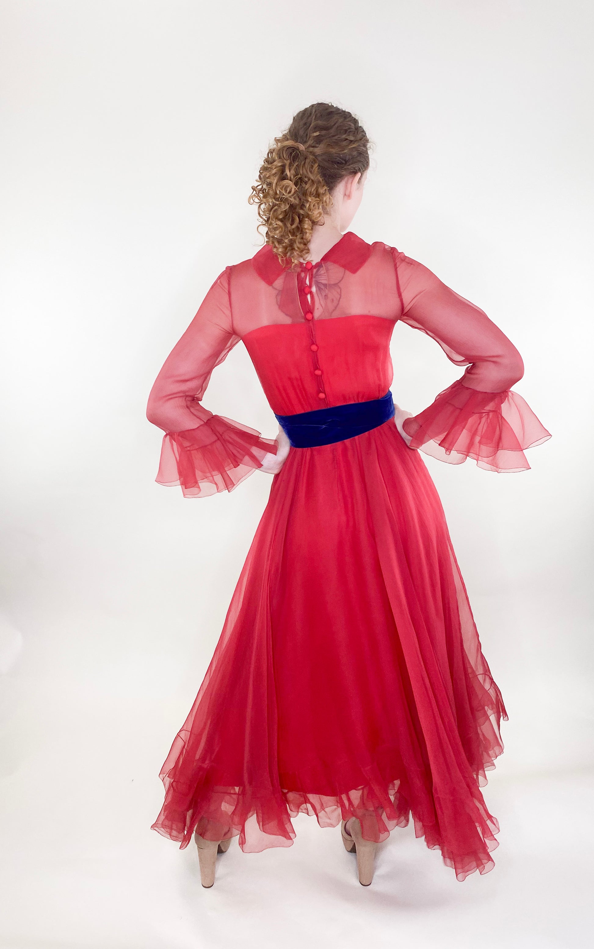 Vintage 1960s Oscar De La Renta for Jane Derby Red Chiffon Dress - The Kit Vintage