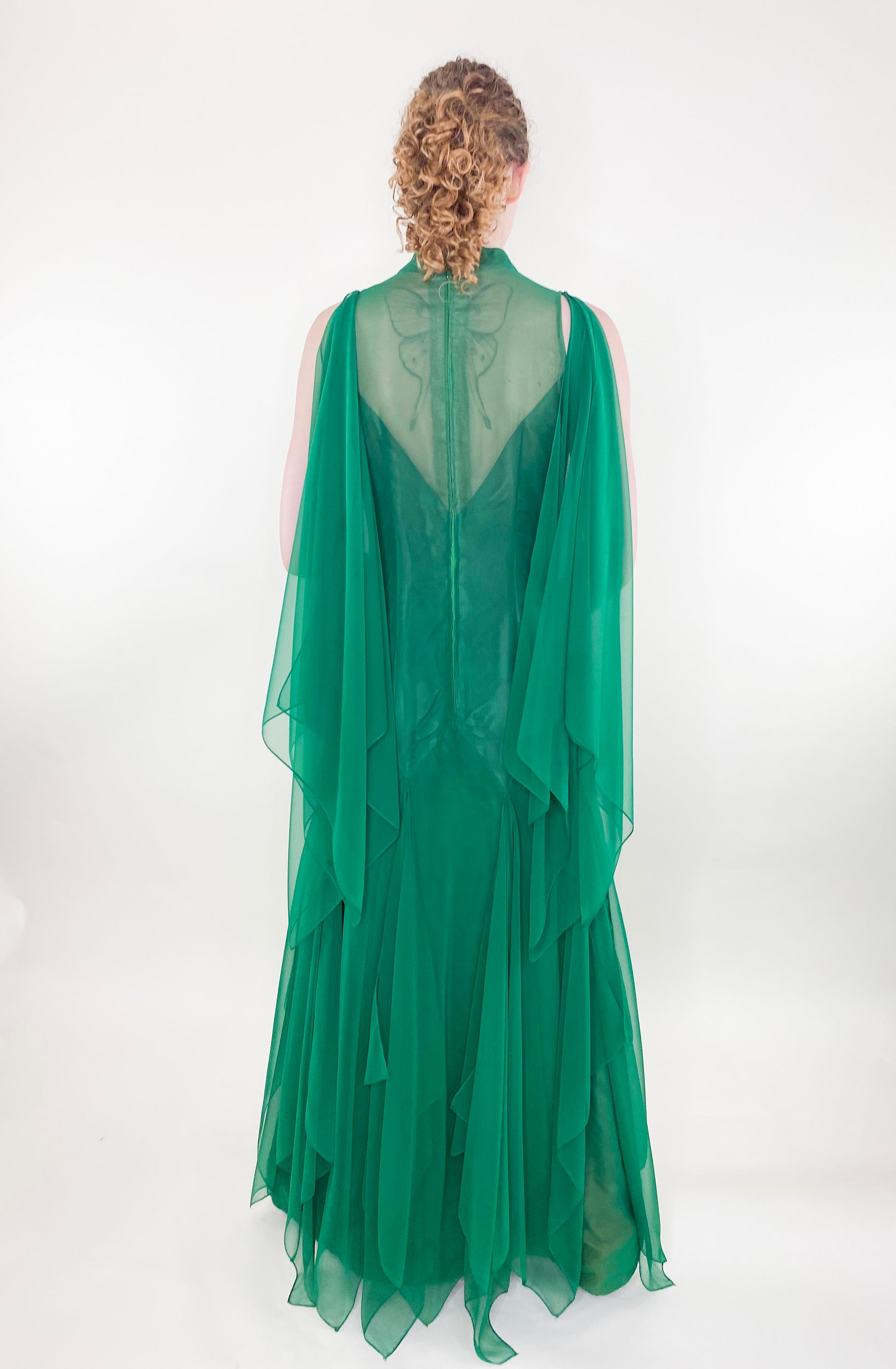 Vintage Apple Green 1975 Chiffon Dress - The Kit Vintage