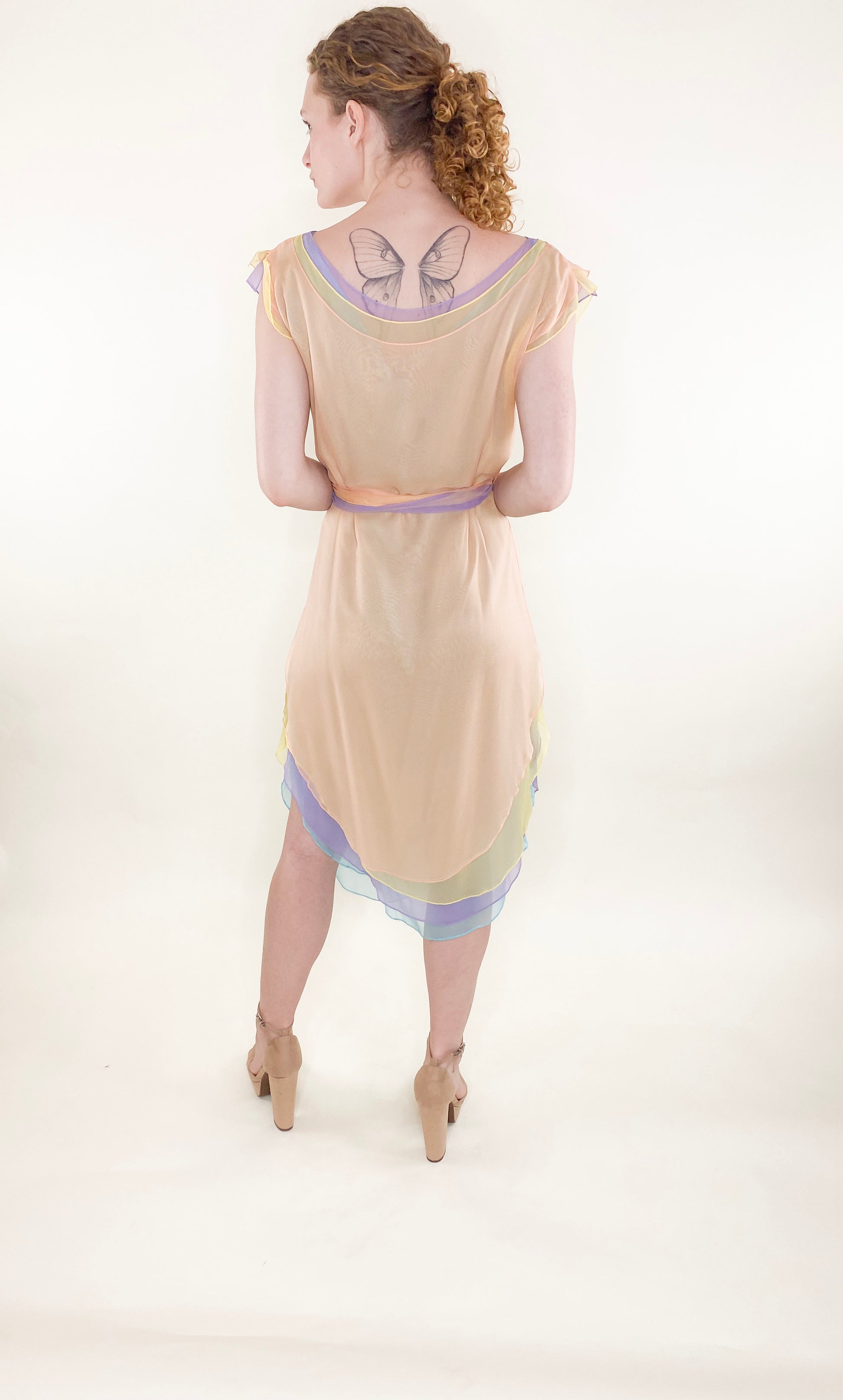 Giorgio Sant Angelo Resort 1983/1984 Multi Pastel Color Chiffon Dress W Belt - The Kit Vintage