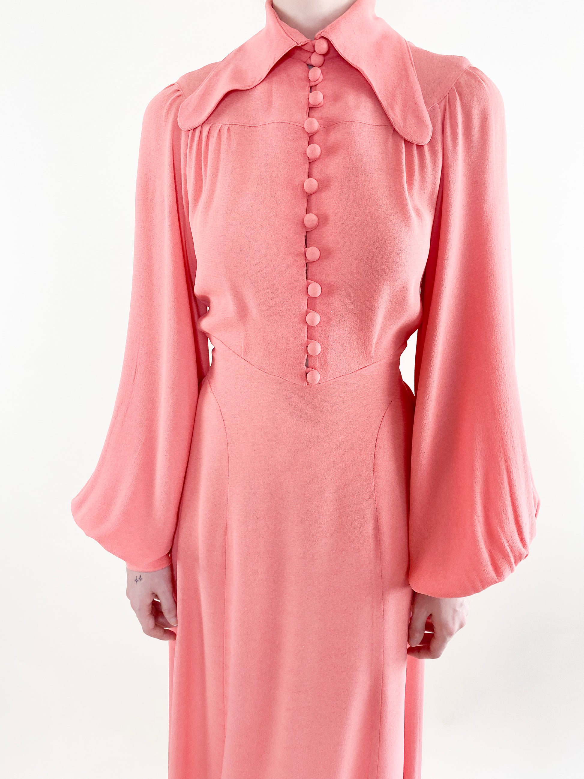 Vintage Ossie Clark 1970's Salmon Pink Crepe Maxi Dress - The Kit Vintage