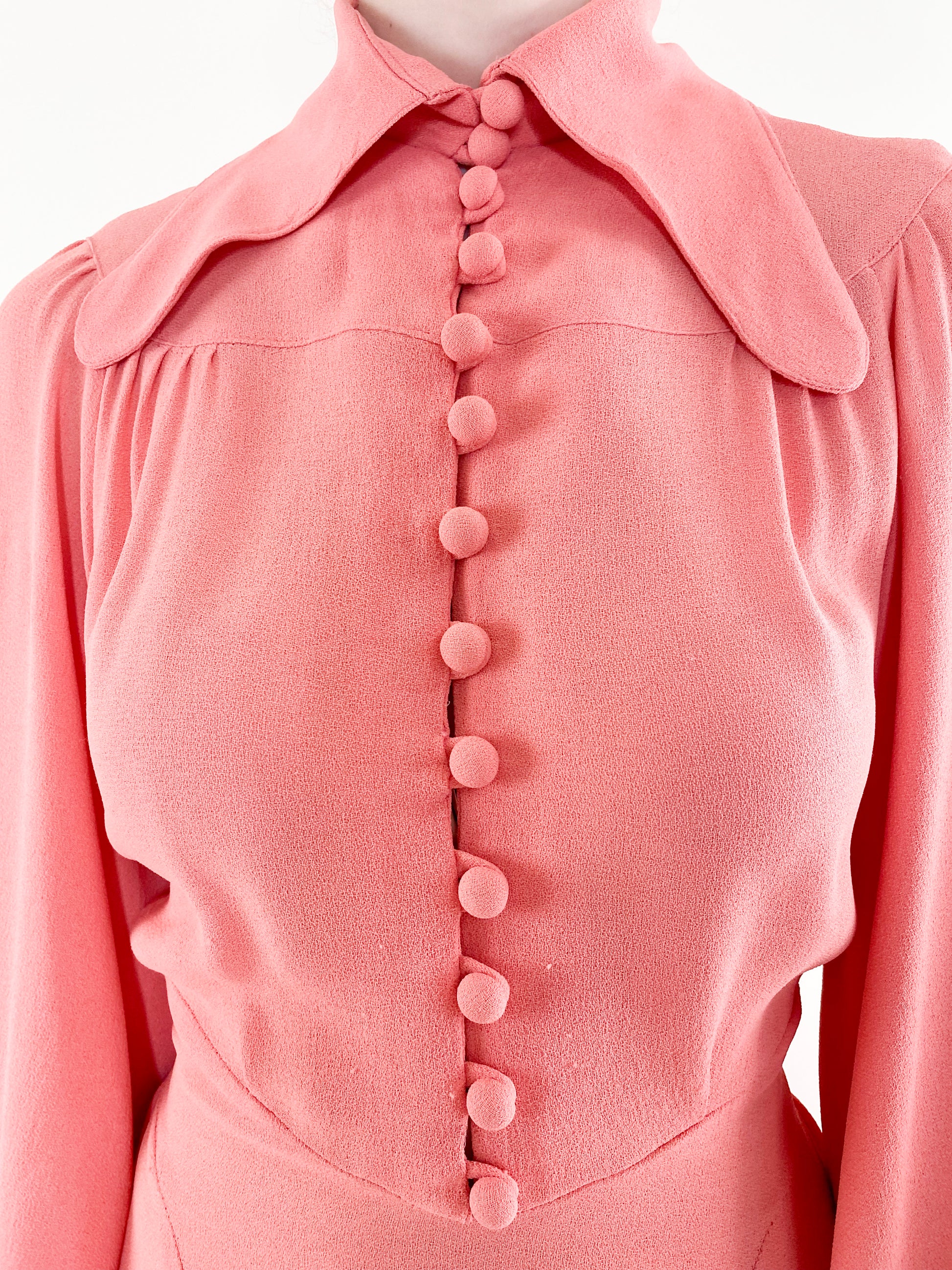 Vintage Ossie Clark 1970's Salmon Pink Crepe Maxi Dress - The Kit Vintage