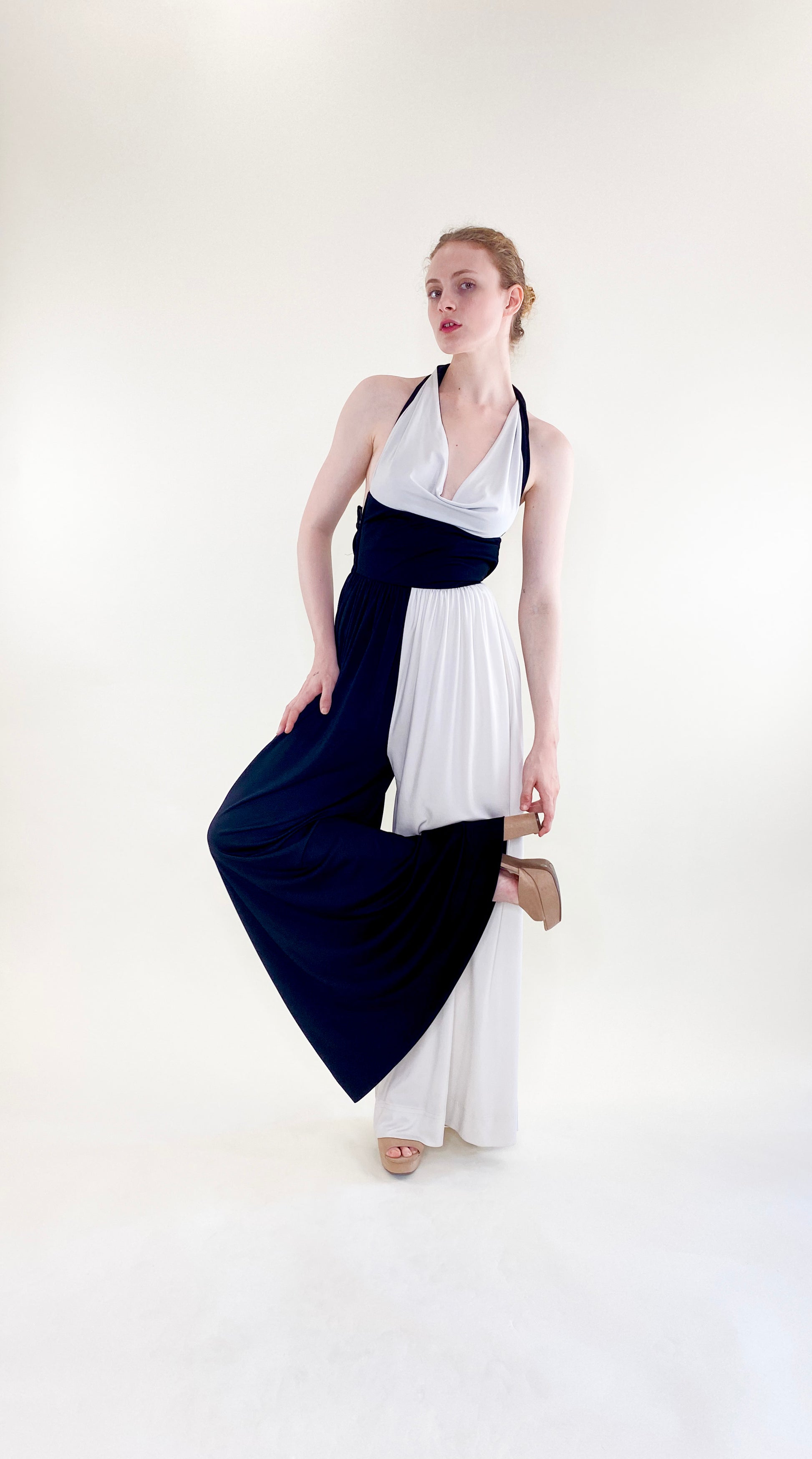 Vintage Donald Brooks Black White Halter Jumpsuit - The Kit Vintage