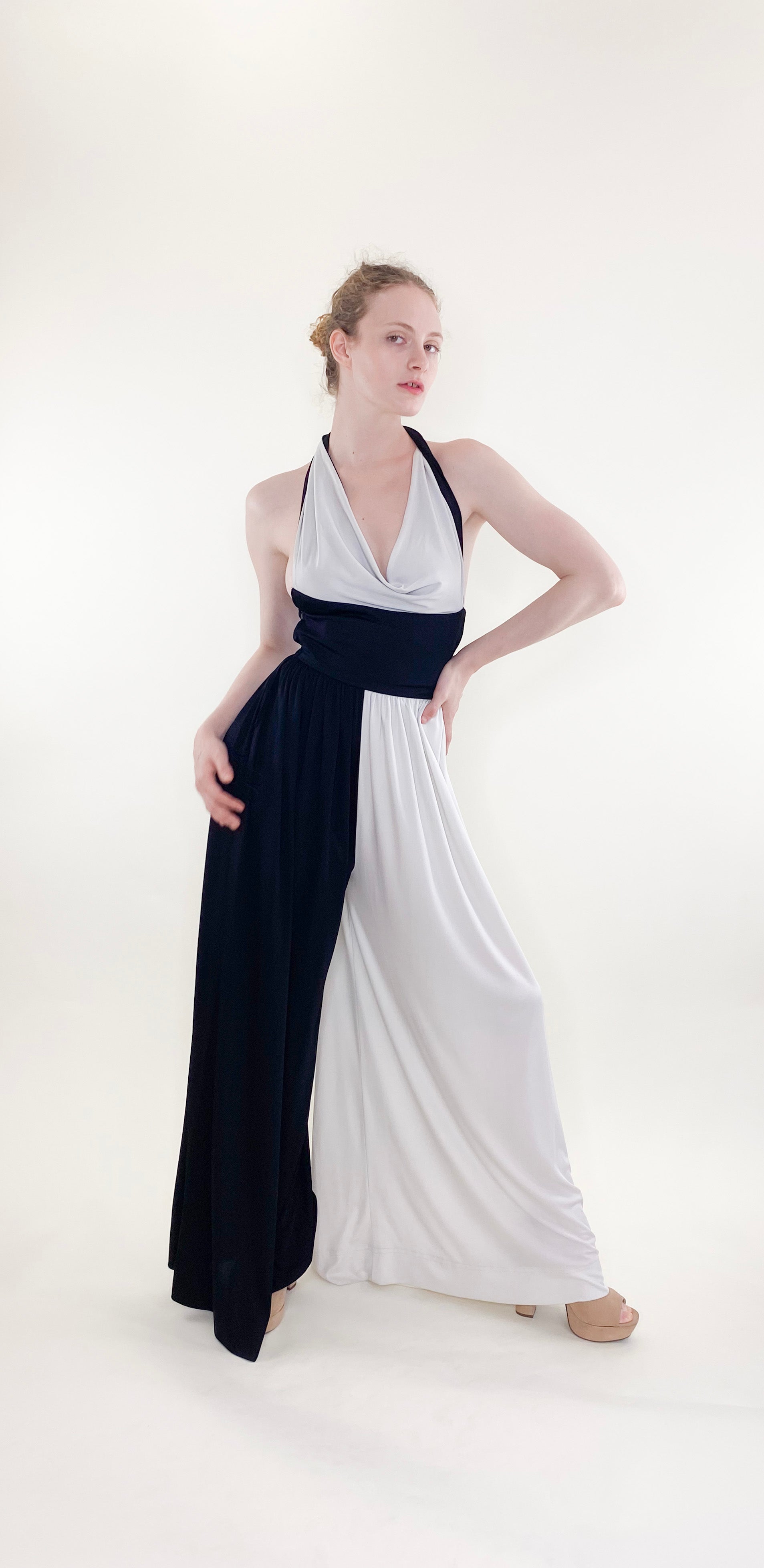 Vintage Donald Brooks Black White Halter Jumpsuit - The Kit Vintage