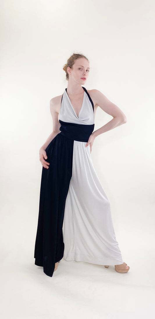 Vintage Donald Brooks Black White Halter Jumpsuit - The Kit Vintage