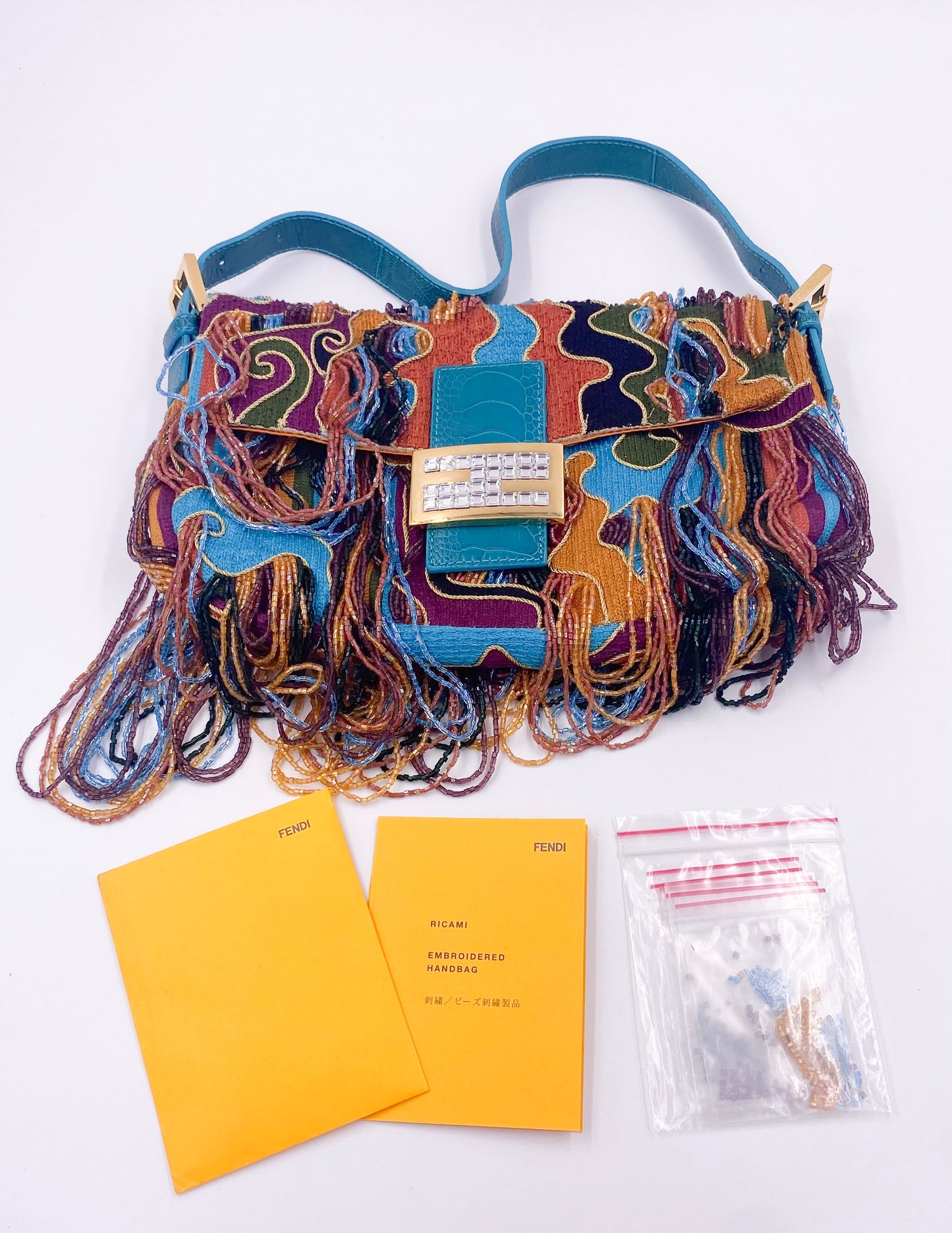 Fendi Multicolored Beaded Embroidered Baguette - The Kit Vintage