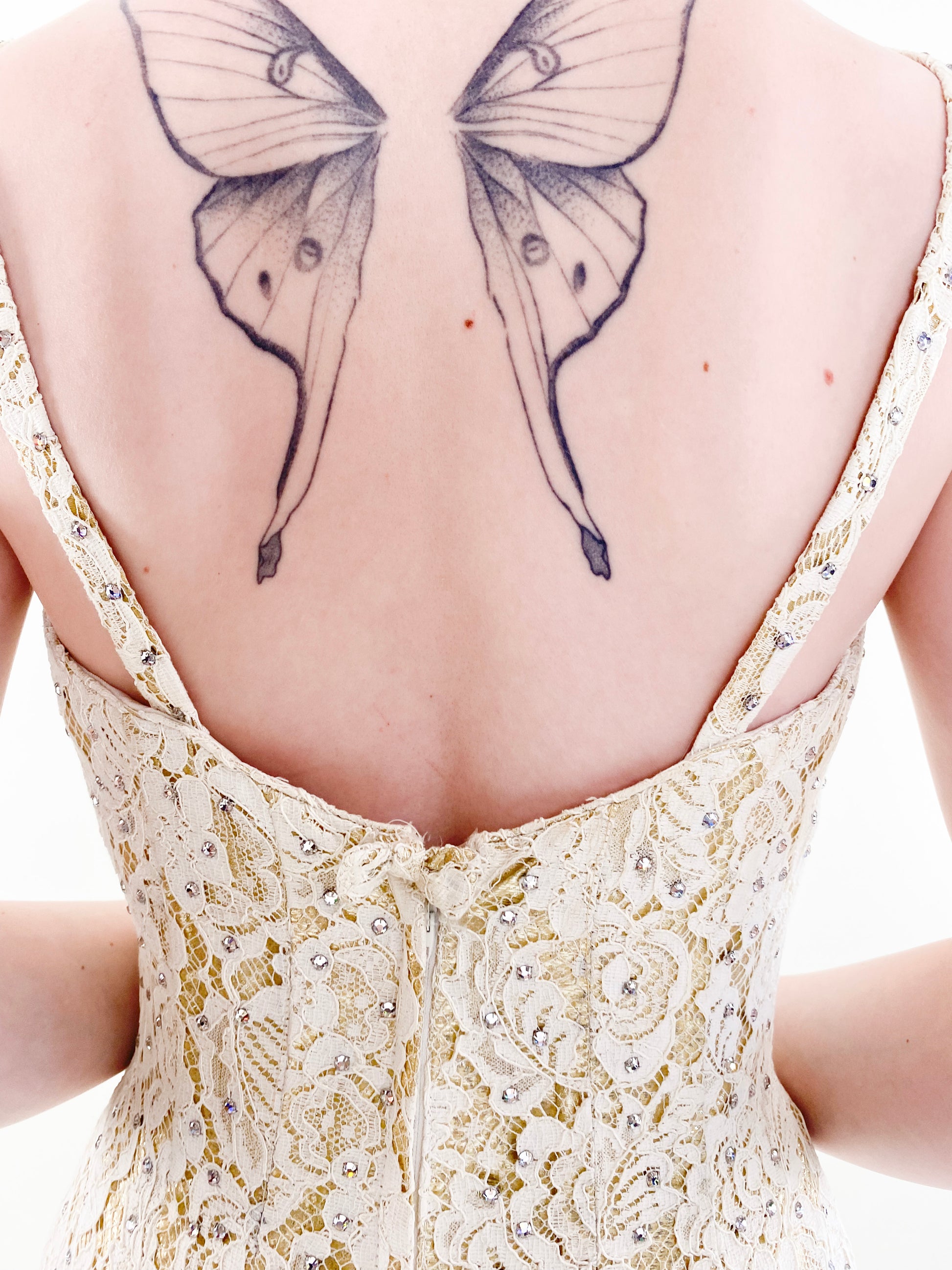Vintage Mr. Blackwell 1960's White Lace with Lamé & Rhinestone Gown - The Kit Vintage