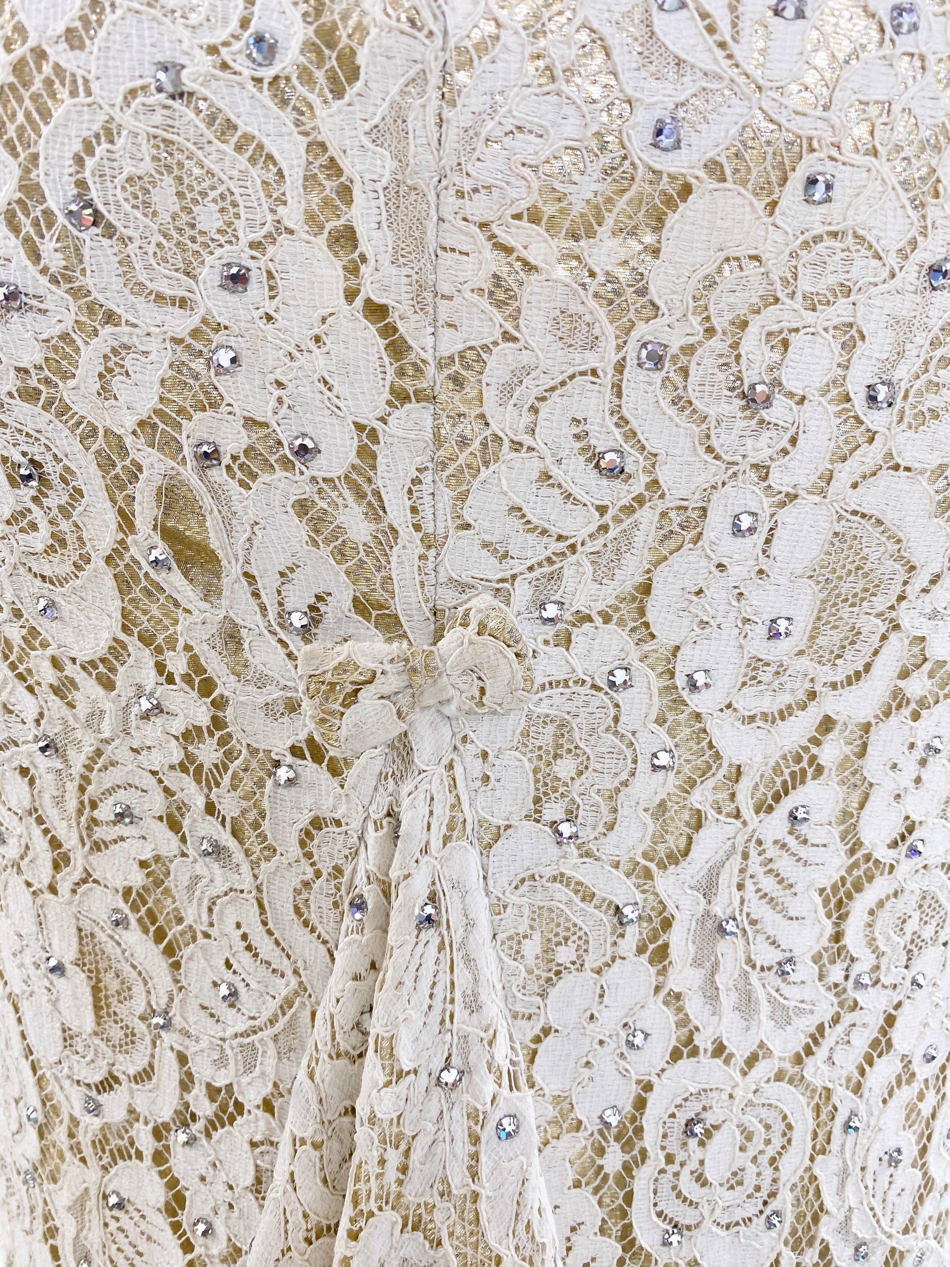 Vintage Mr. Blackwell 1960's White Lace with Lamé & Rhinestone Gown - The Kit Vintage