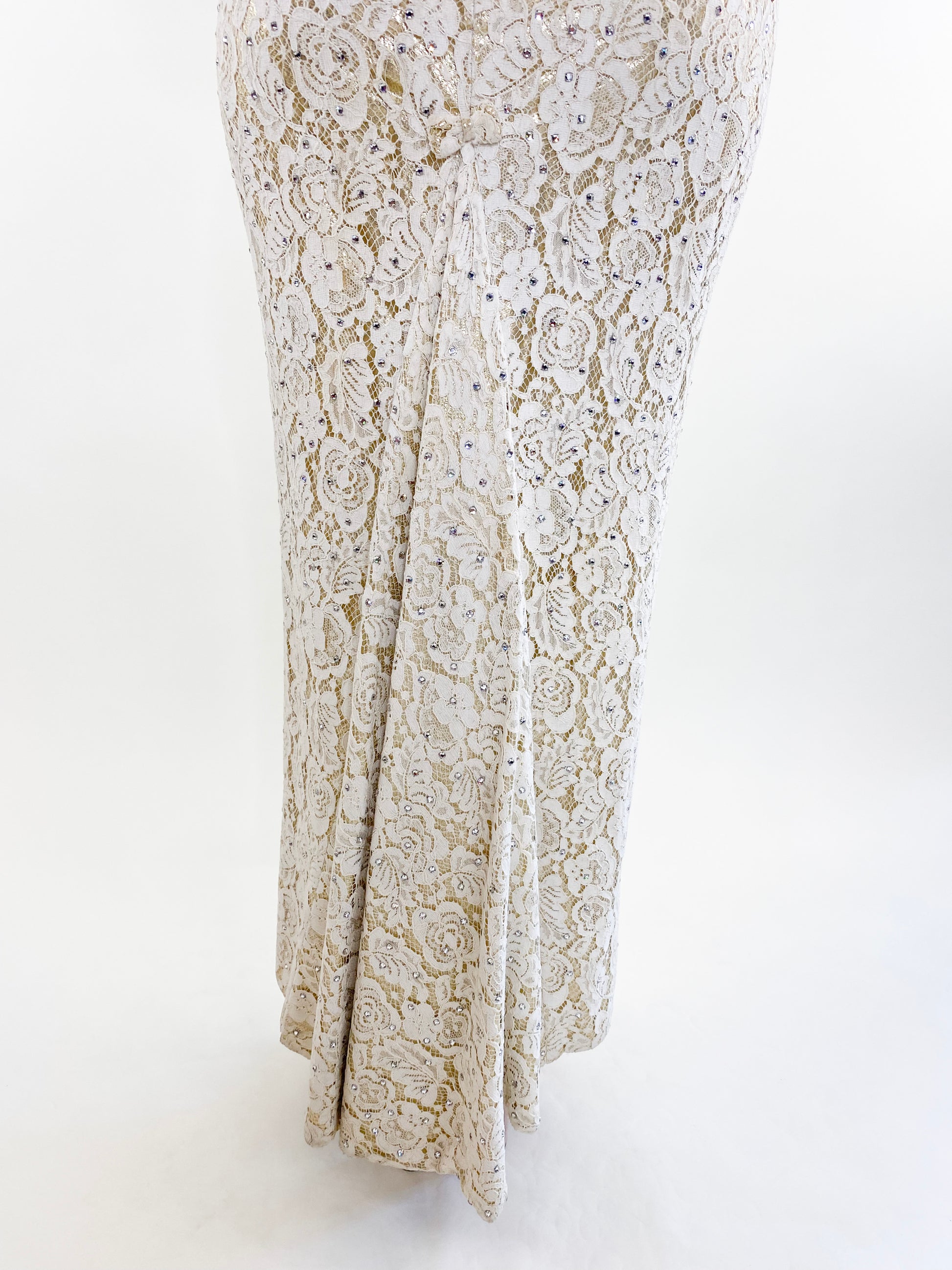 Vintage Mr. Blackwell 1960's White Lace with Lamé & Rhinestone Gown - The Kit Vintage