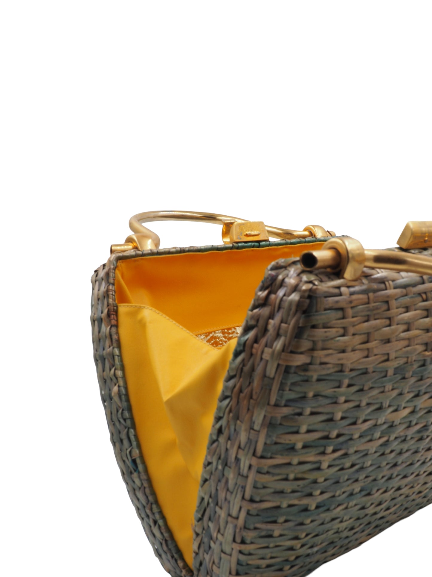 Koret Blue Wicker Handbag W Gold Hardware