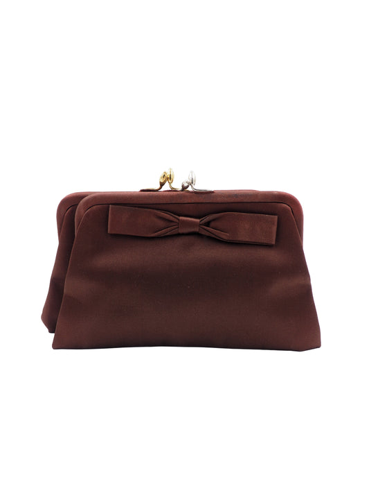 Koret Brown Double Clasp Satin Clutch