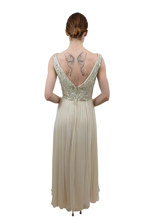 Mardi Gras 1960's White Dress with Beaded Bodice