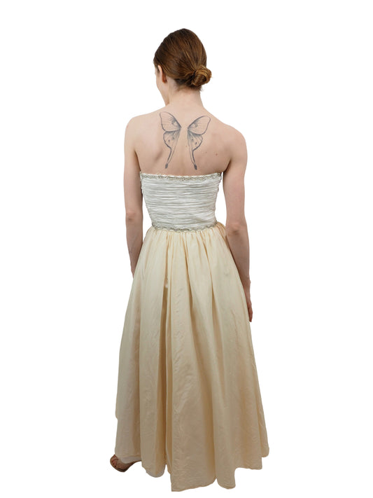 Mary McFadden Couture White Strapless Dress With Beadwork