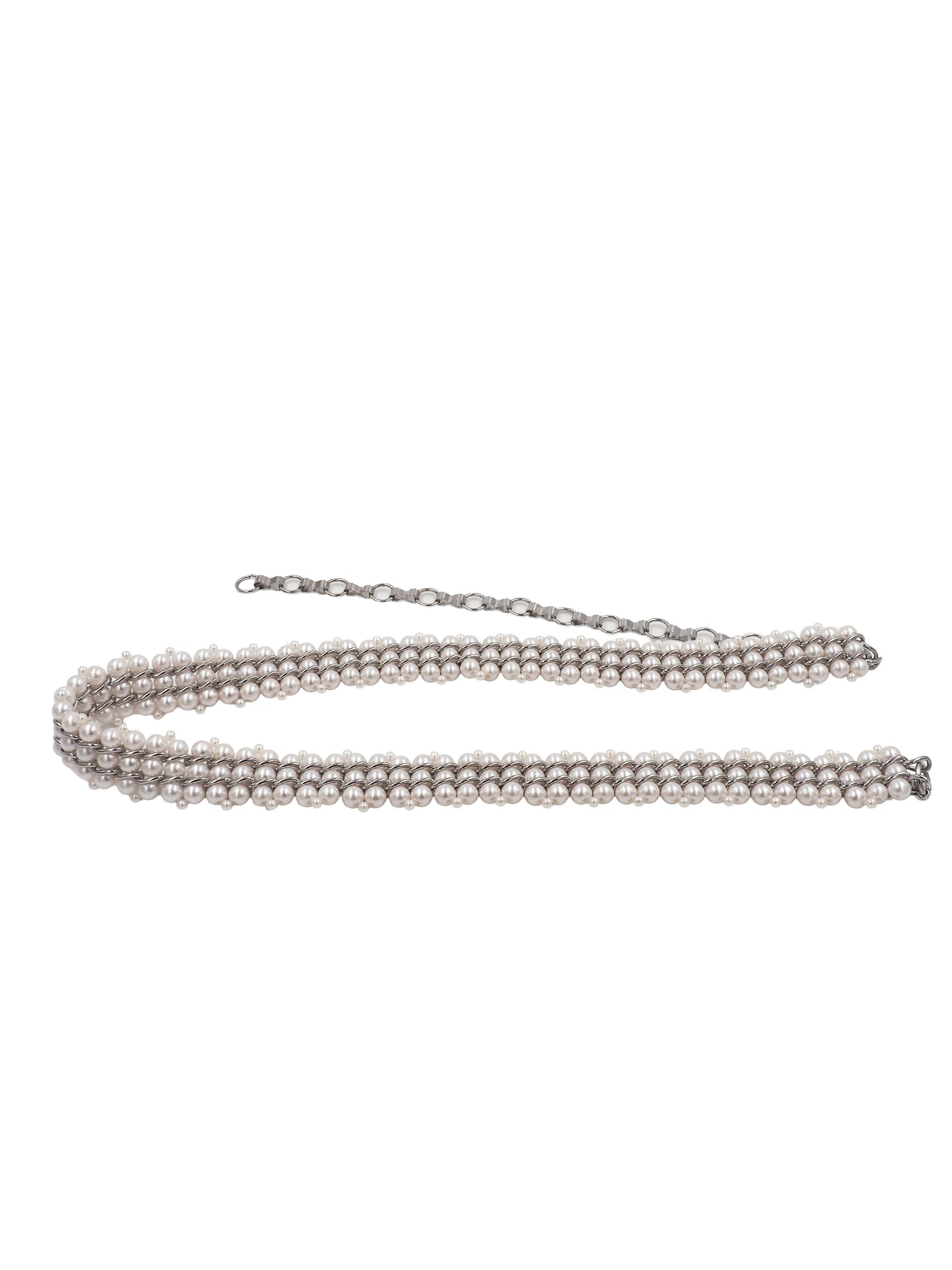 A vintage multi-strand pearl belt with a silver-tone chain extender clasp