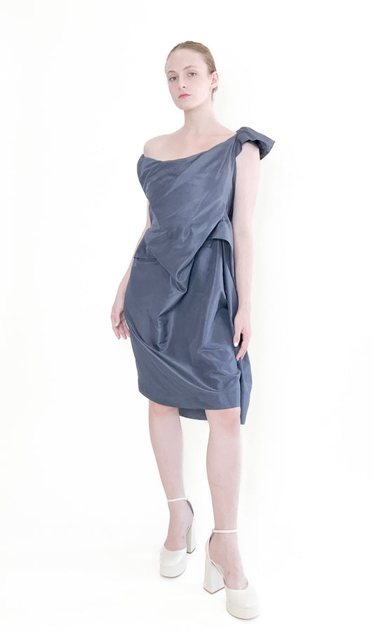 Vivienne Westwood Graphite Blue Silk corset Cocktail Dress - The Kit Vintage