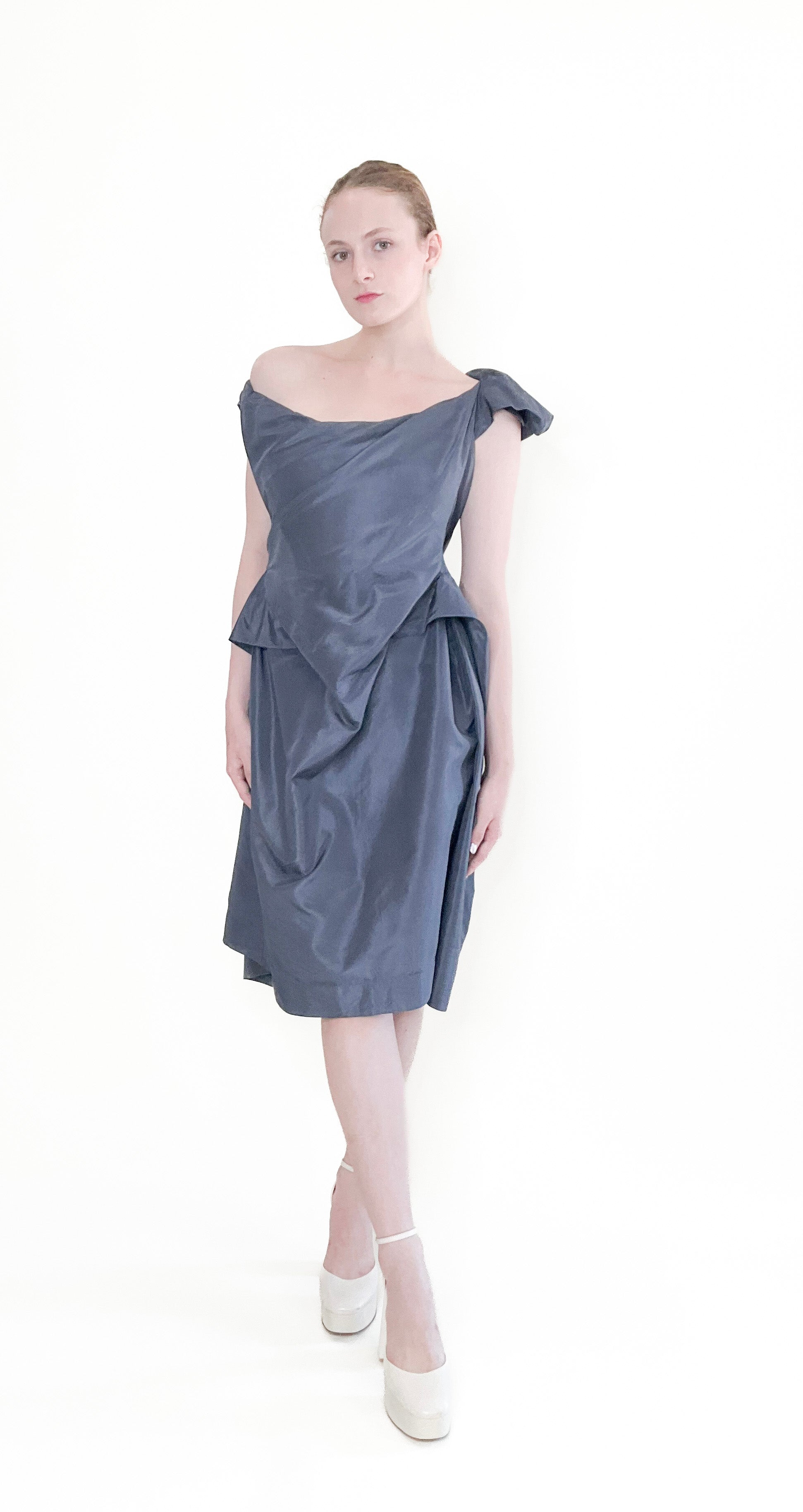 Vivienne Westwood Graphite Blue Silk corset Cocktail Dress - The Kit Vintage