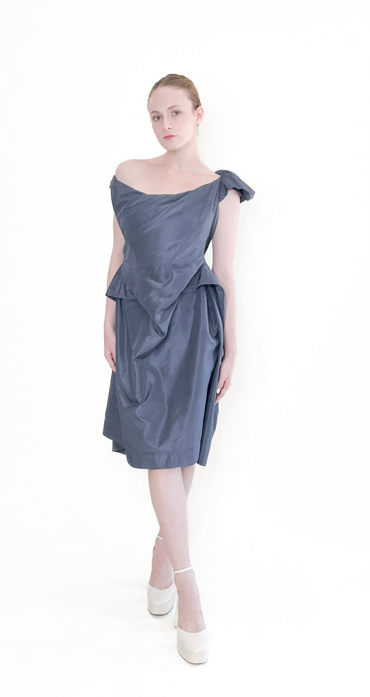Vivienne Westwood Graphite Blue Silk corset Cocktail Dress - The Kit Vintage