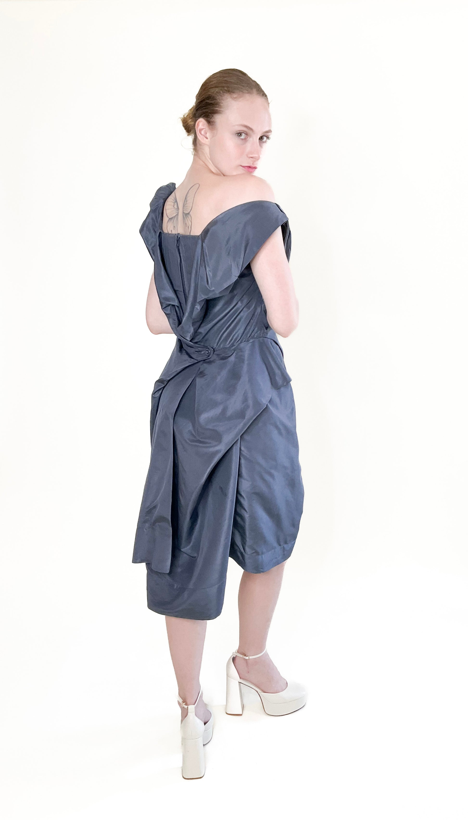 Vivienne Westwood Graphite Blue Silk corset Cocktail Dress - The Kit Vintage