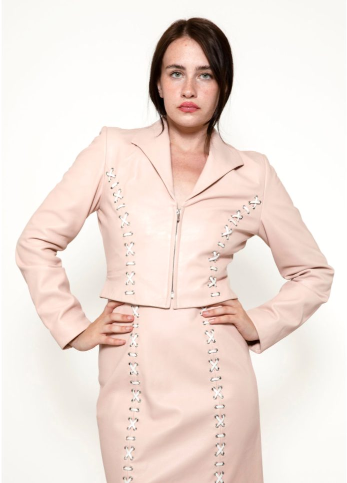 North Beach Pink Leather Cross Back Dress & Jacket set - The Kit Vintage