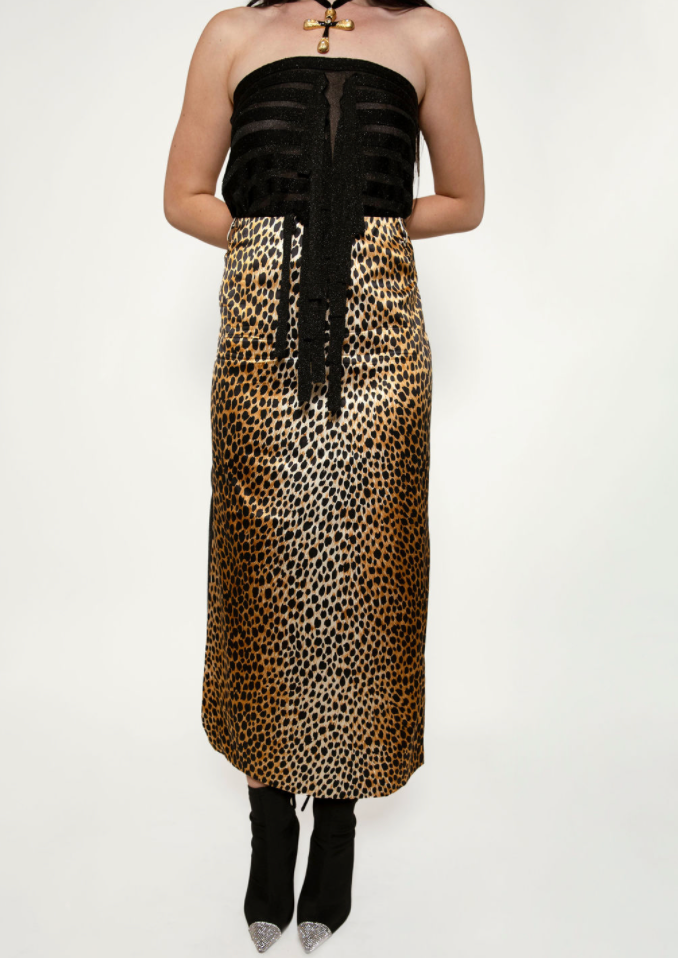 Dolce & Gabbana Leopard Print & Denim Pencil Skirt - The Kit Vintage