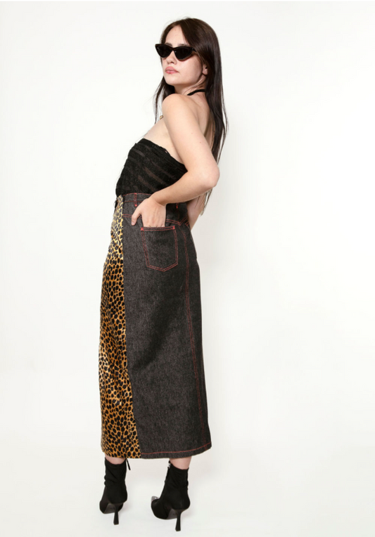 Dolce & Gabbana Leopard Print & Denim Pencil Skirt - The Kit Vintage