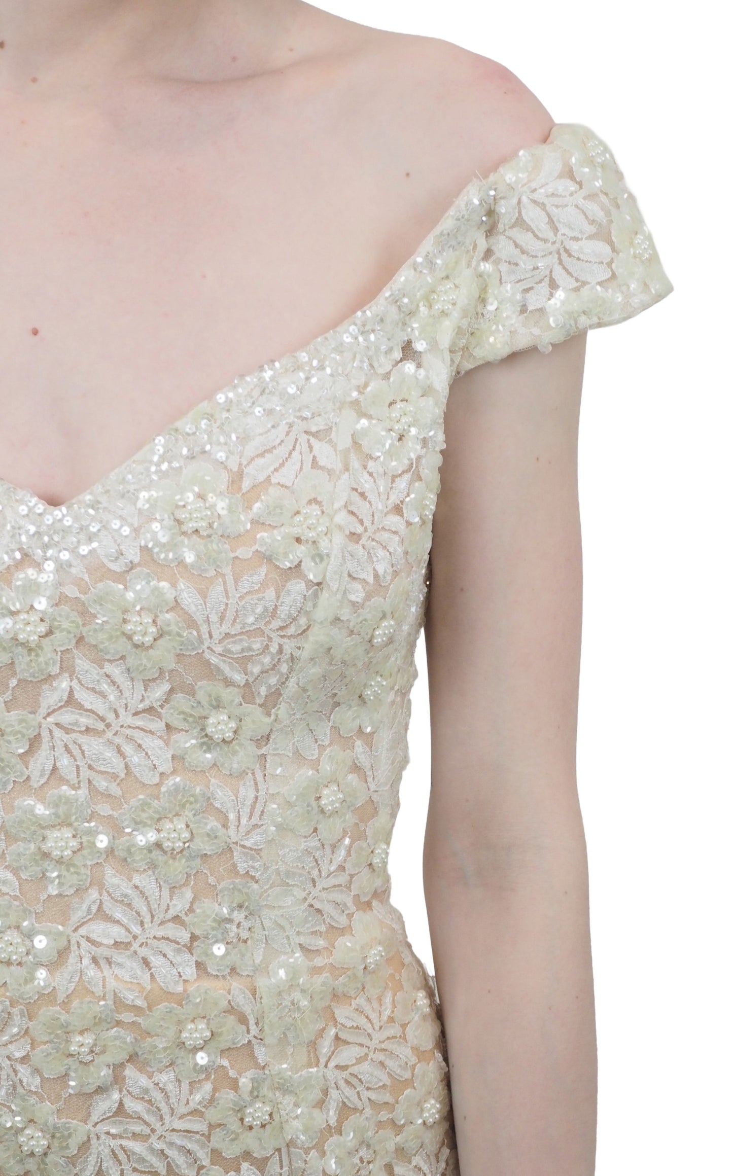 White Beaded Lace Gown