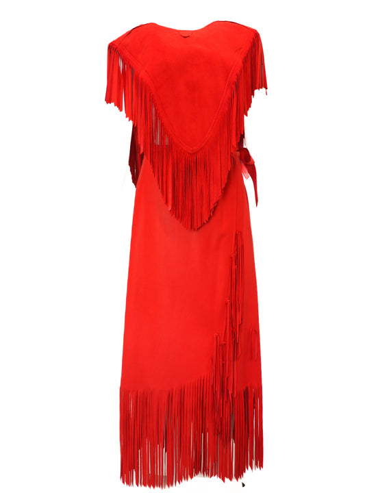 Red fringe skirt set on a white background